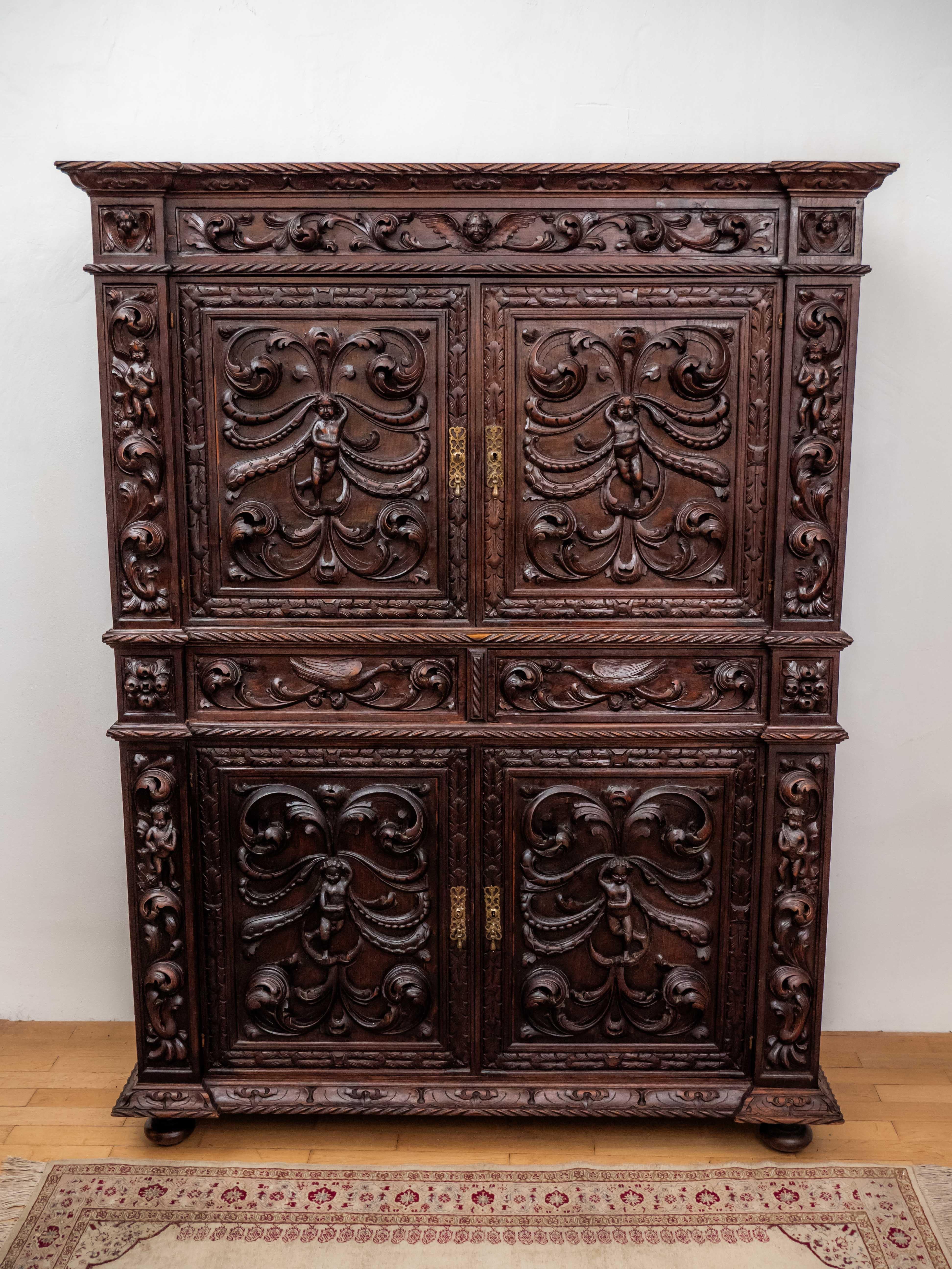 A French Renaissance cabinet from Lyon

A unique cabinet richly carved in the Renaissance style. This piece of furniture represents the Lyon School, which was a bit different from the rest of France. This cabinet is an example of late 16th century