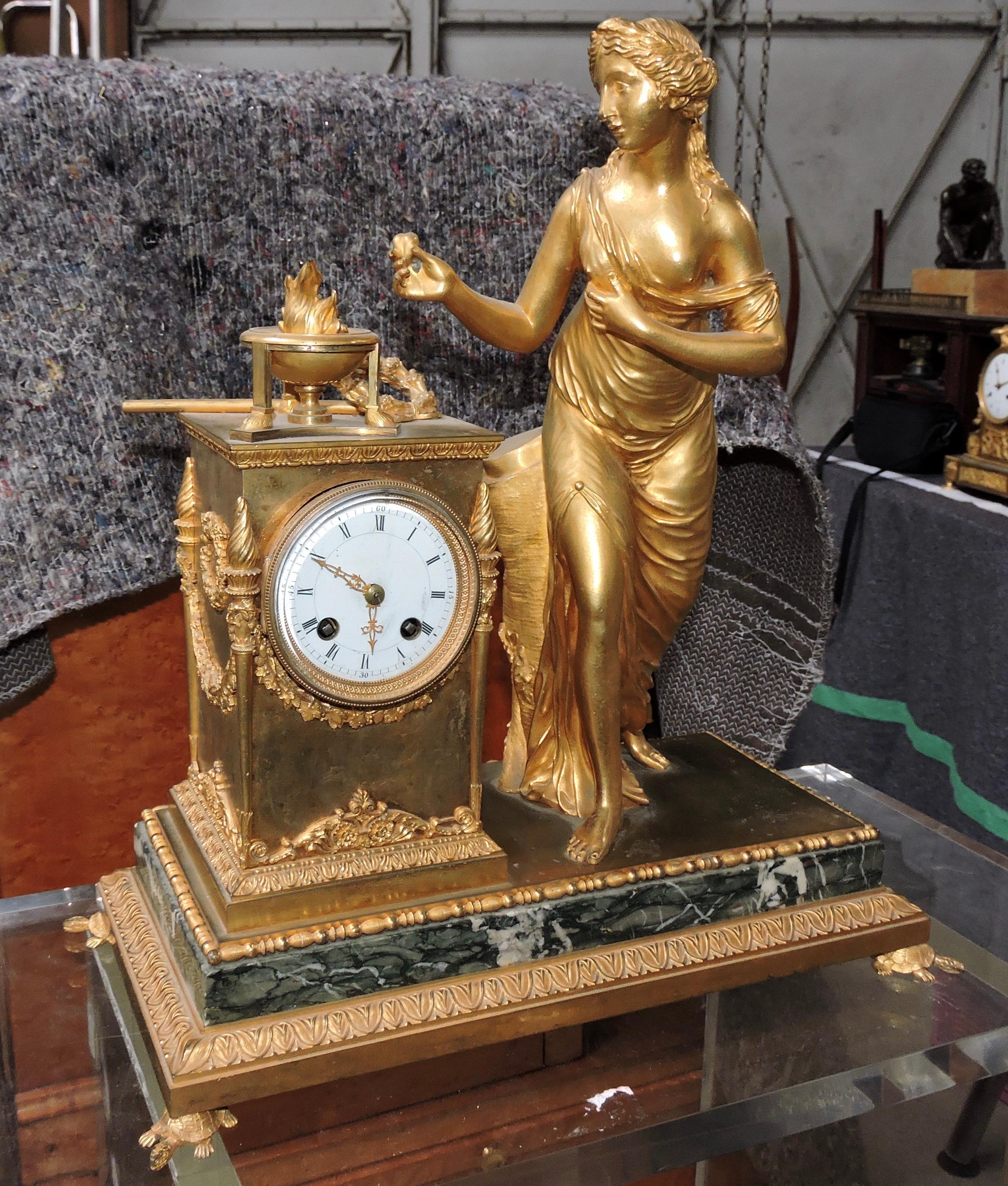 Gilt French Restauration Marble and Ormolu Mantle Clock