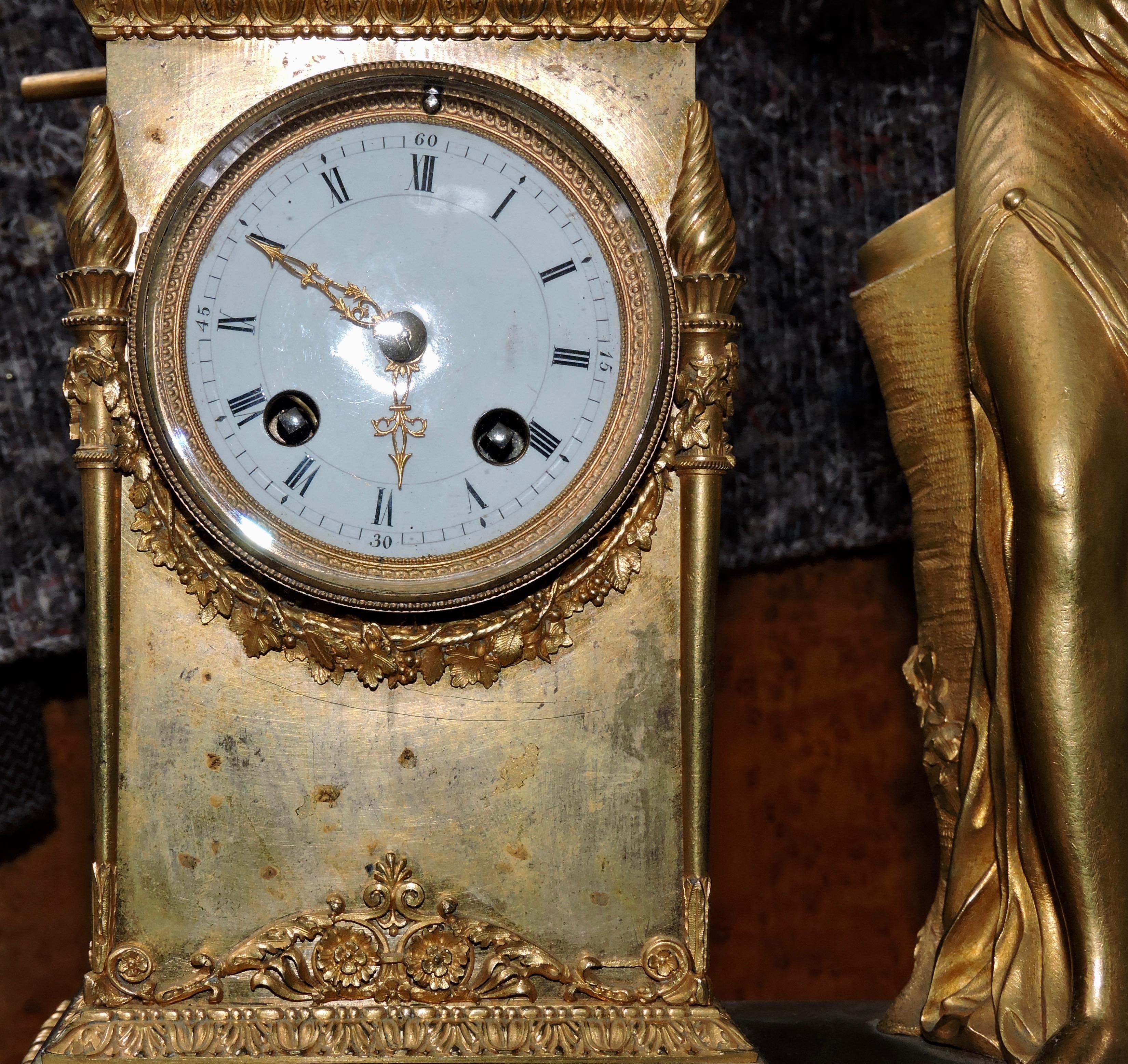 French Restauration Marble and Ormolu Mantle Clock 4