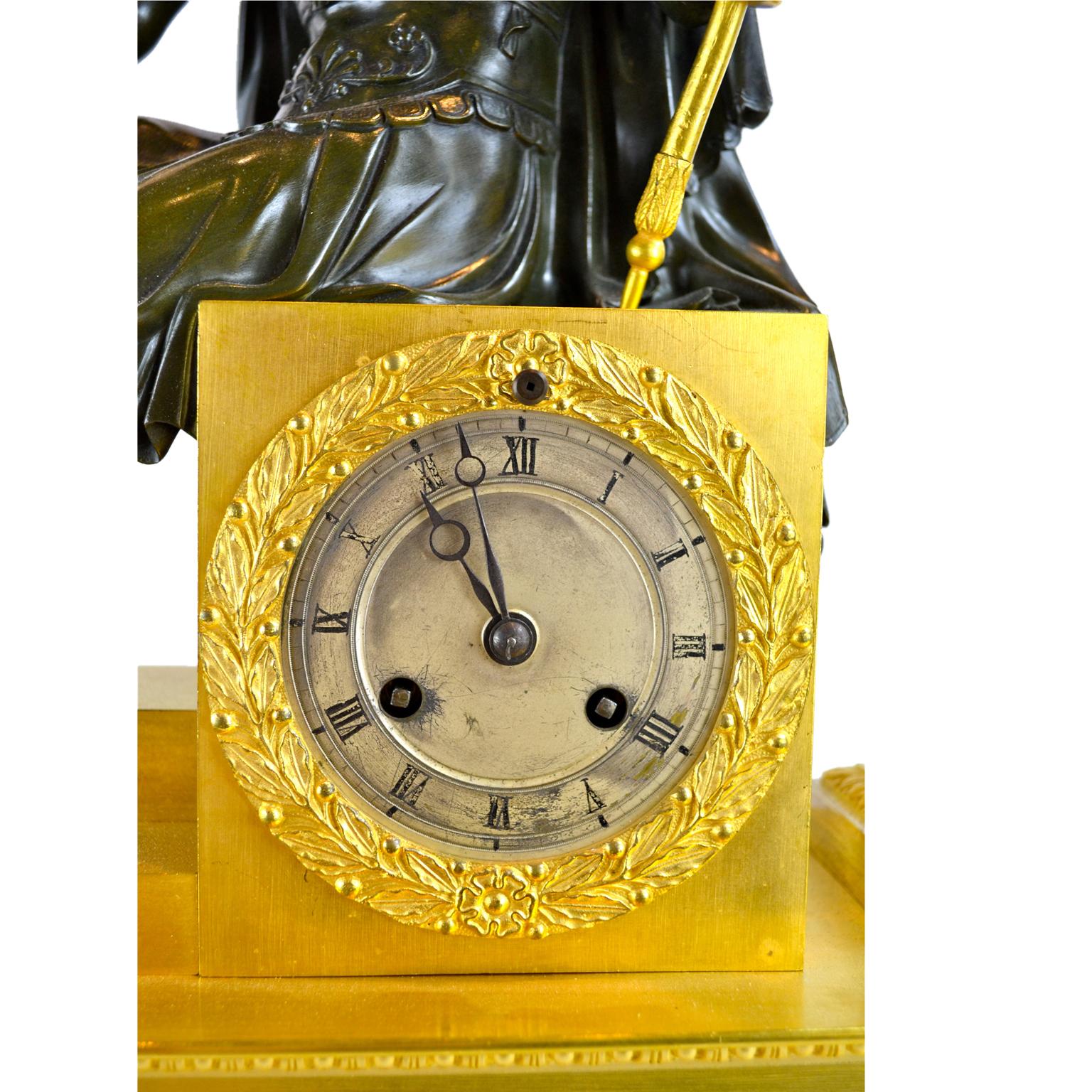 French  Empire Gilt and Patinated Bronze Clock of a Seated Roman Emperor For Sale 3