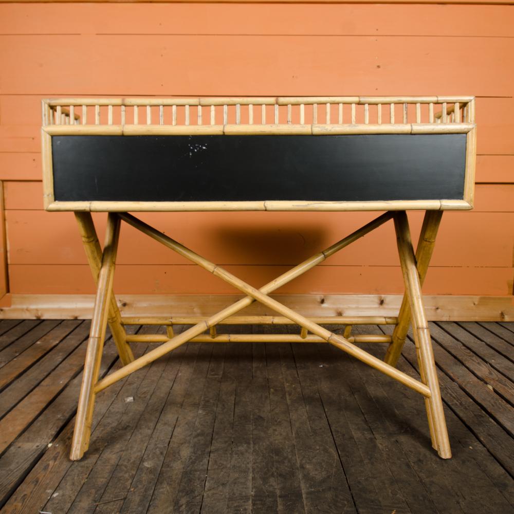 French Riviera Style Bamboo Writing Desk with Ebonized Rattan Top, circa 1970 2
