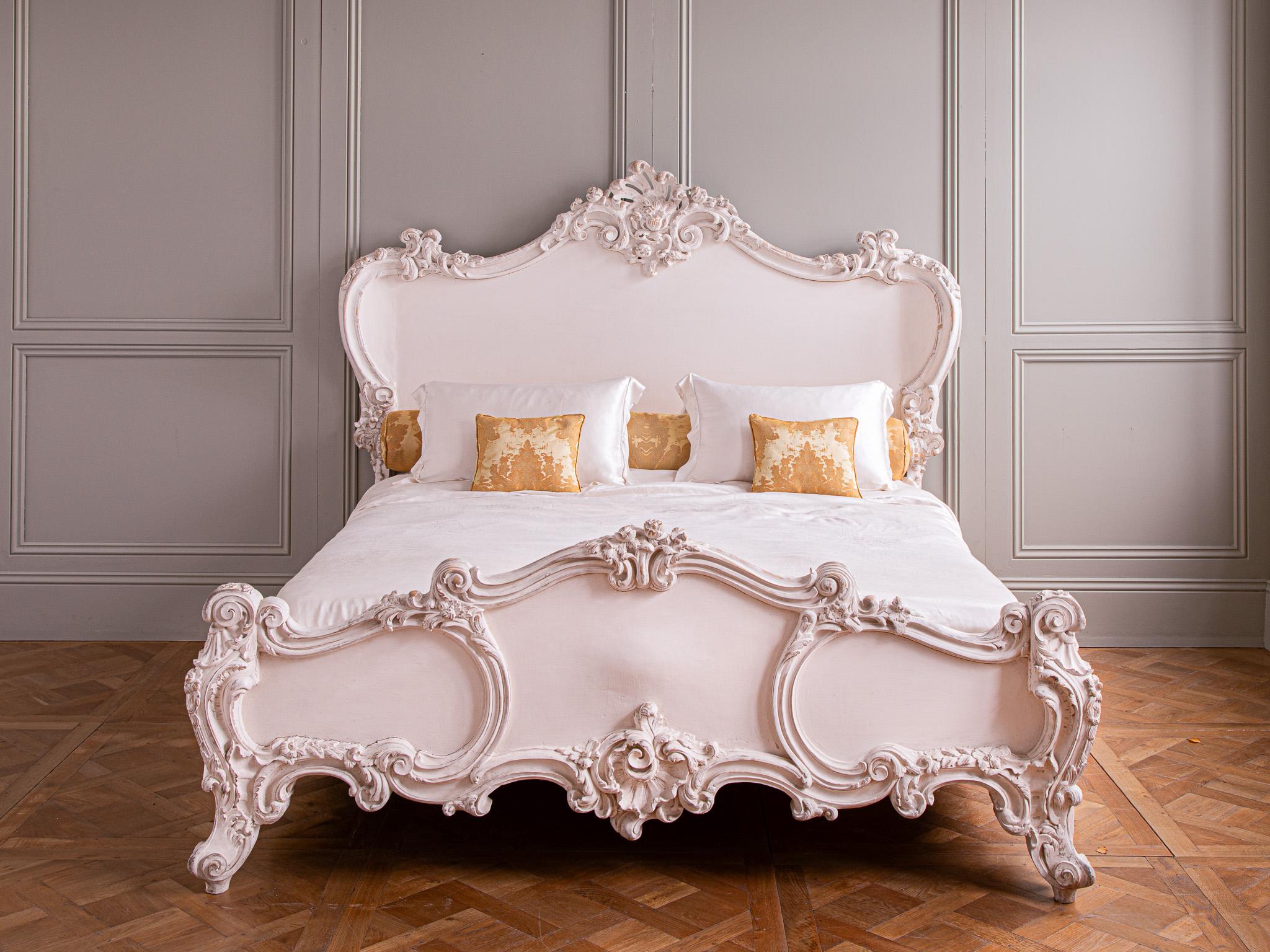 Our iconic, Rococo style Cherub Bed, hand carved in solid wood is featured in the bedrooms of Soho House and Crazy Bear. The carving on this bed is in the style of great French masters. It's playful curves and harmonious proportions make for an