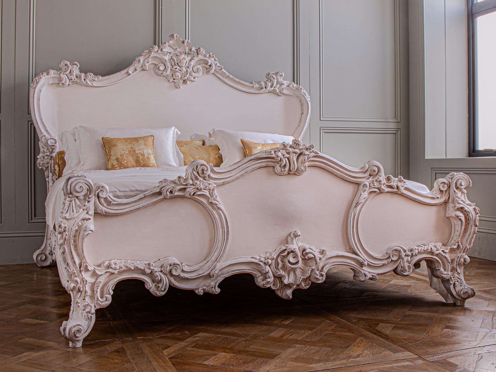 Hand-Carved A French Rococo Style 'Cherub' Bed Painted In White Gesso By La Maison London For Sale