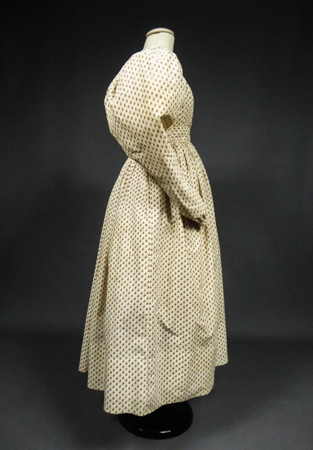 A French Romantic Era Printed Cotton Day Dress Circa 1830 2