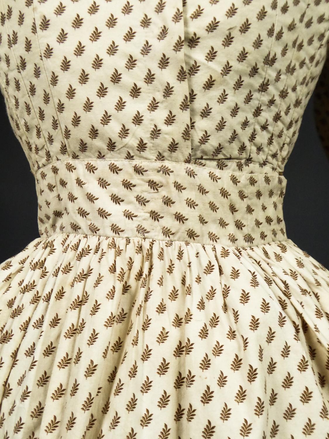 Beige A French Romantic Era Printed Cotton Day Dress Circa 1830