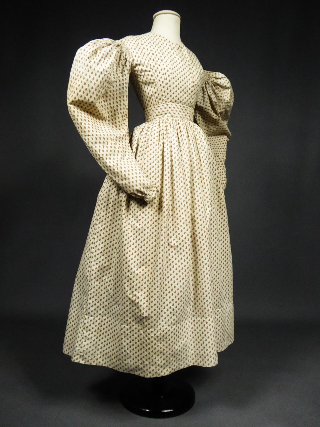 Women's A French Romantic Era Printed Cotton Day Dress Circa 1830