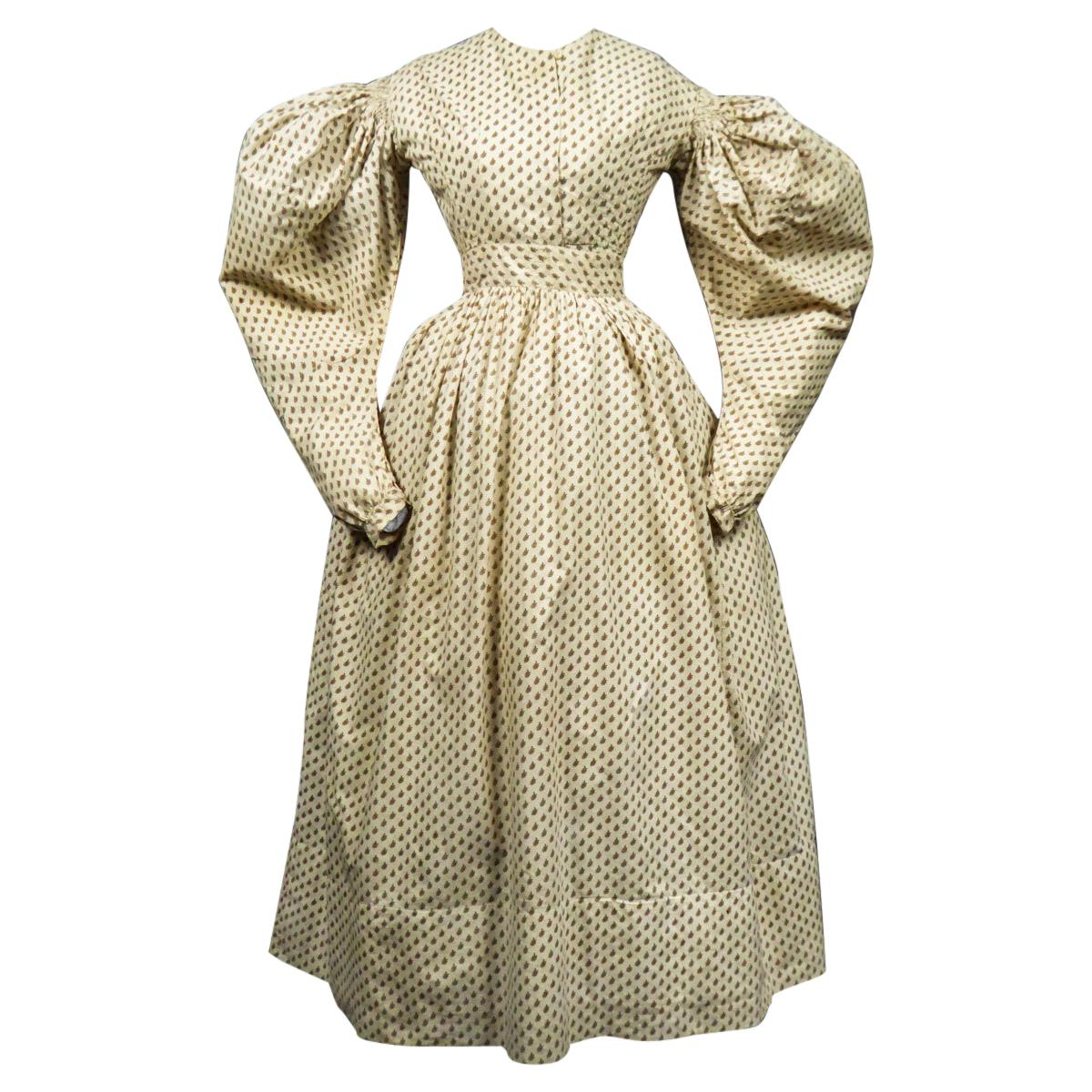 A French Romantic Era Printed Cotton Day Dress Circa 1830