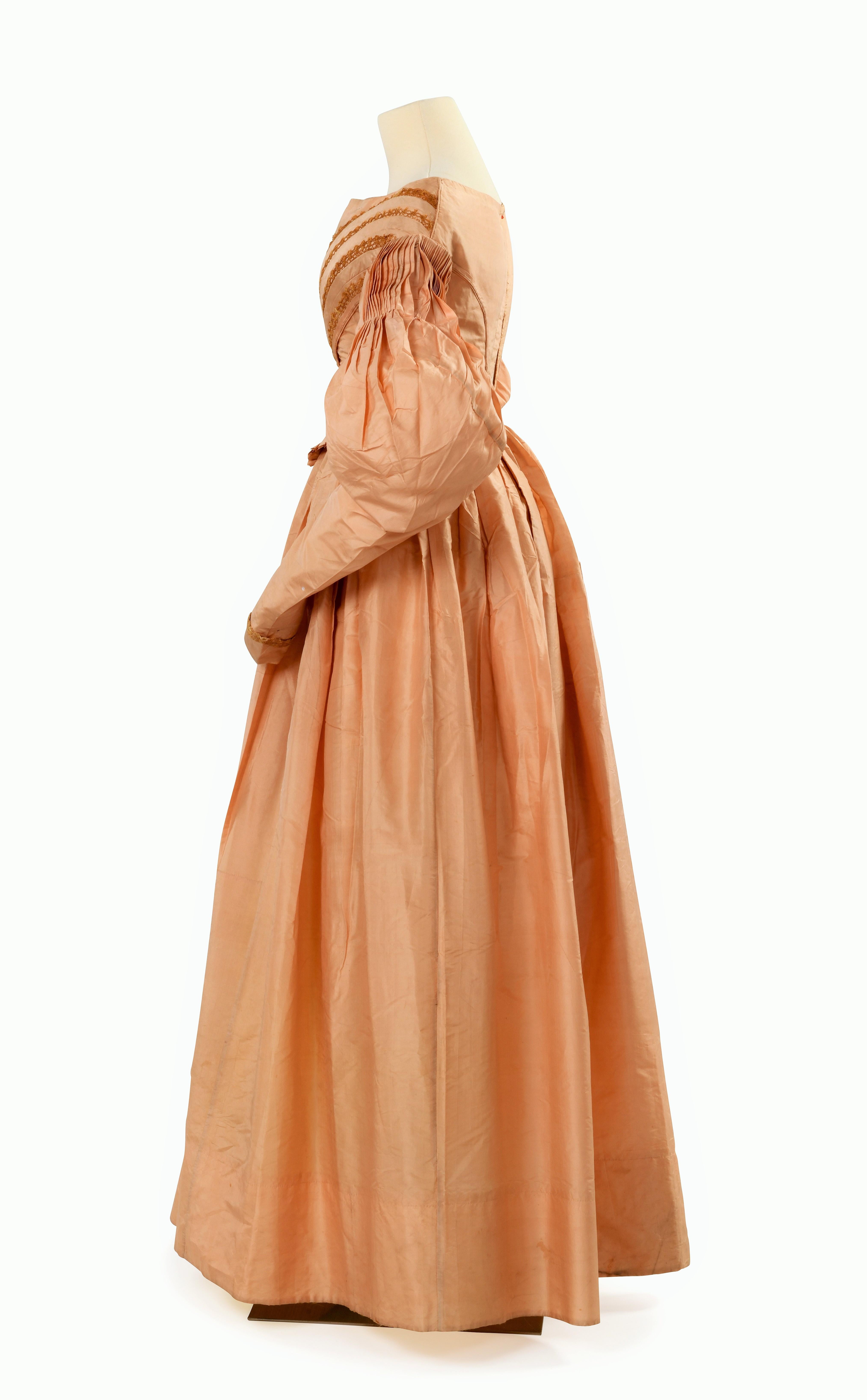 Orange A French Romantic Period taffeta pale pink Taffeta Dress- France Circa 1835-1840