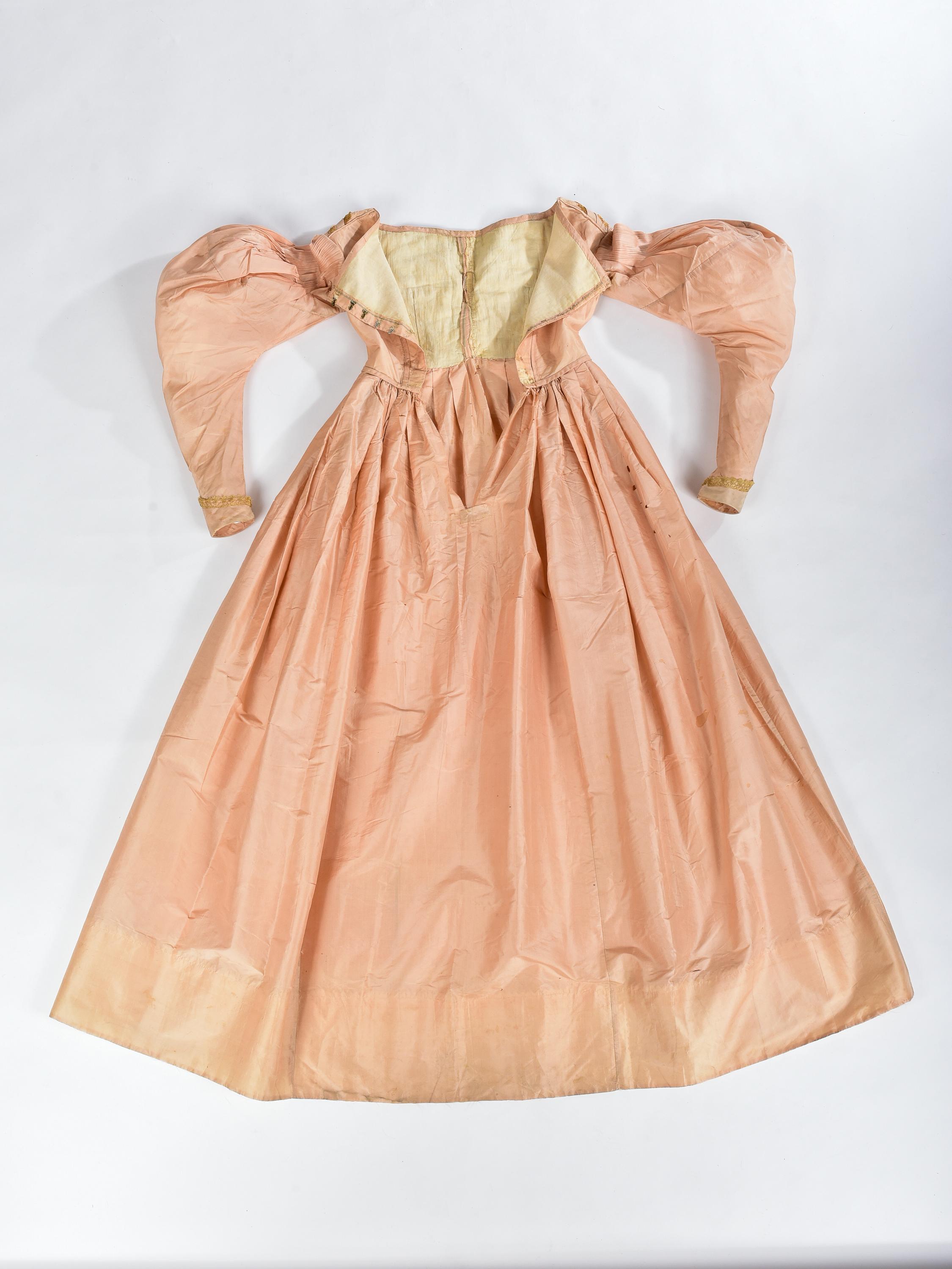 A French Romantic Period taffeta pale pink Taffeta Dress- France Circa 1835-1840 1