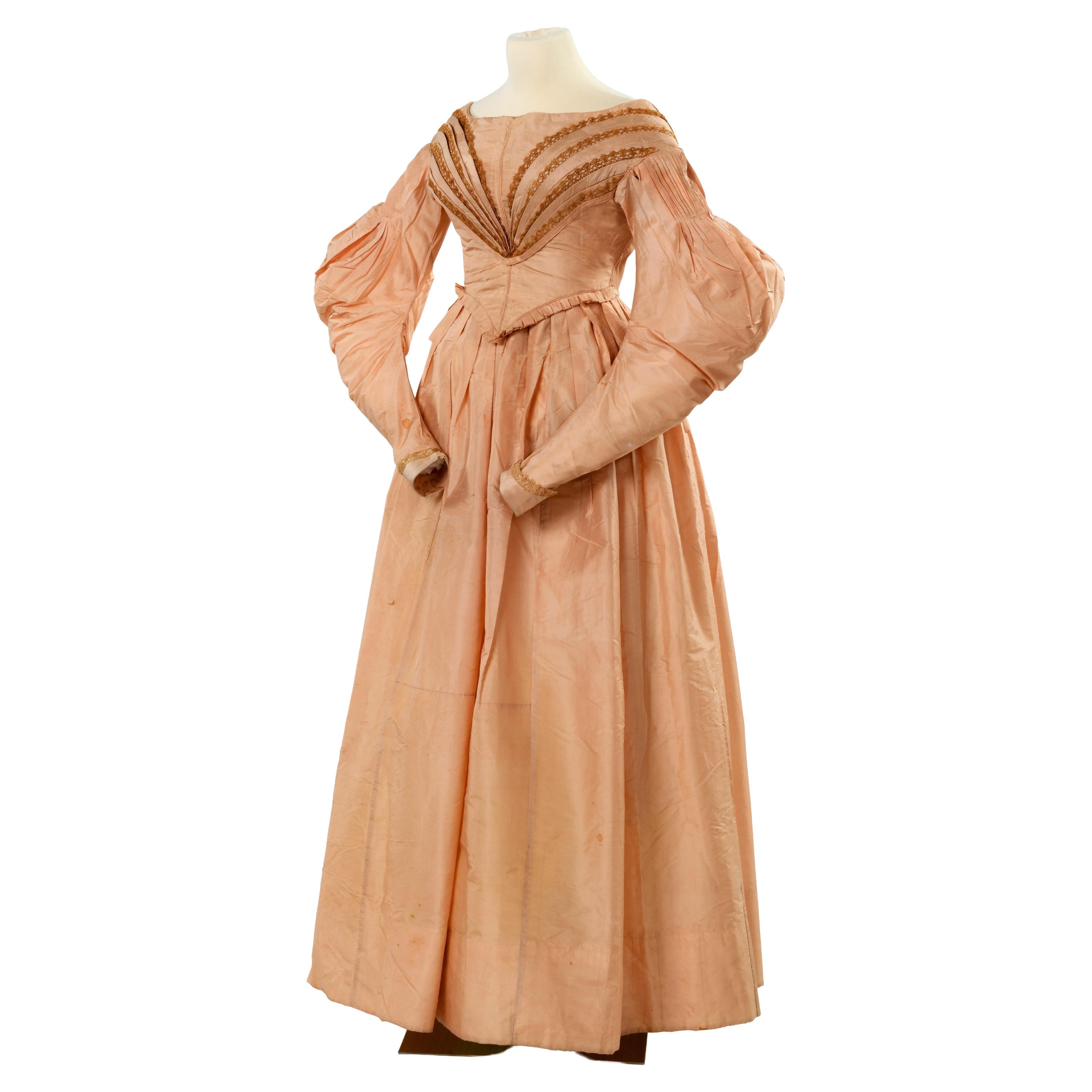 A French Romantic Period taffeta pale pink Taffeta Dress- France Circa 1835-1840