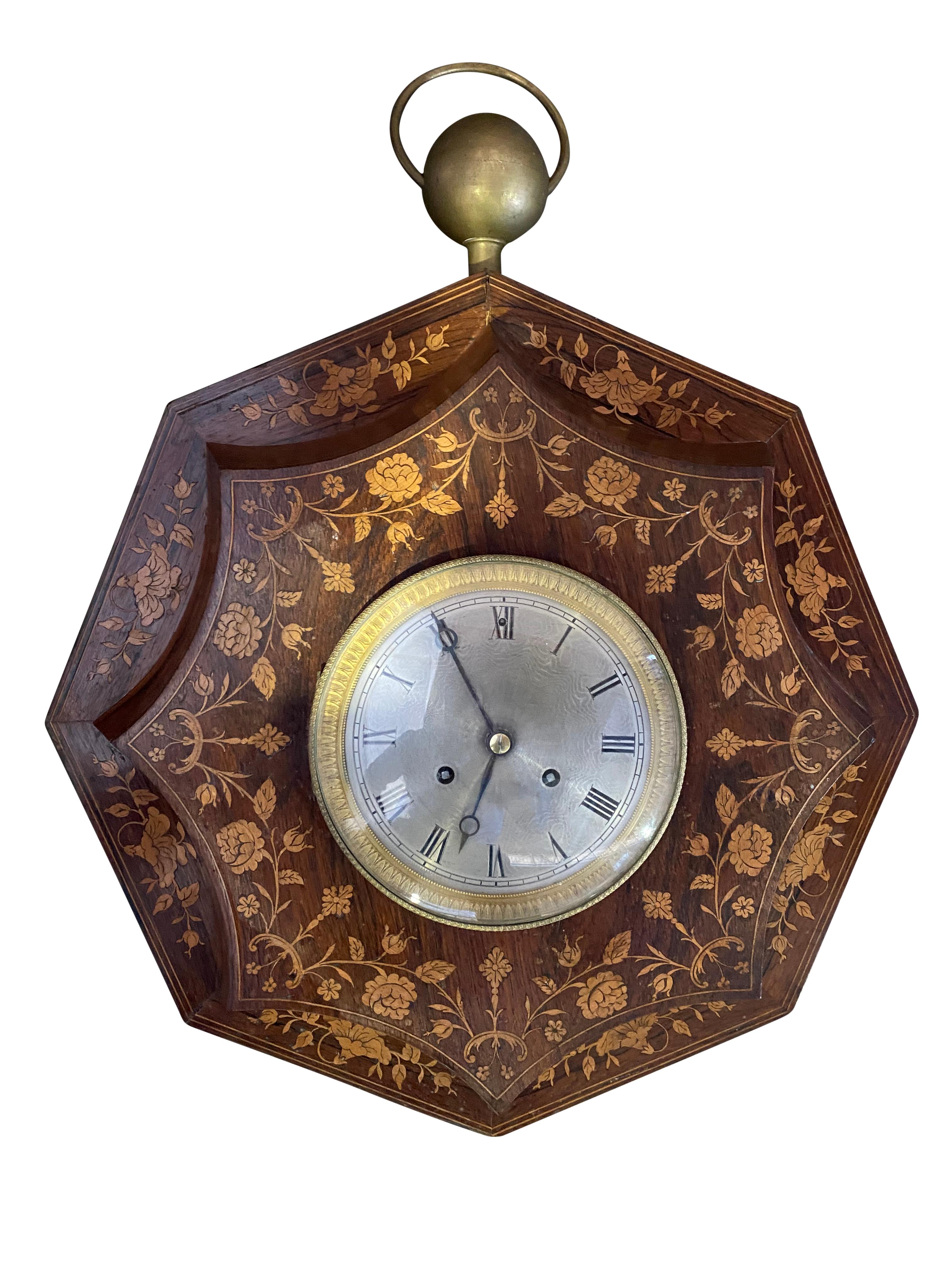 Inlay French Rosewood and Boxwood Cased Wall Clock, 19th Century For Sale