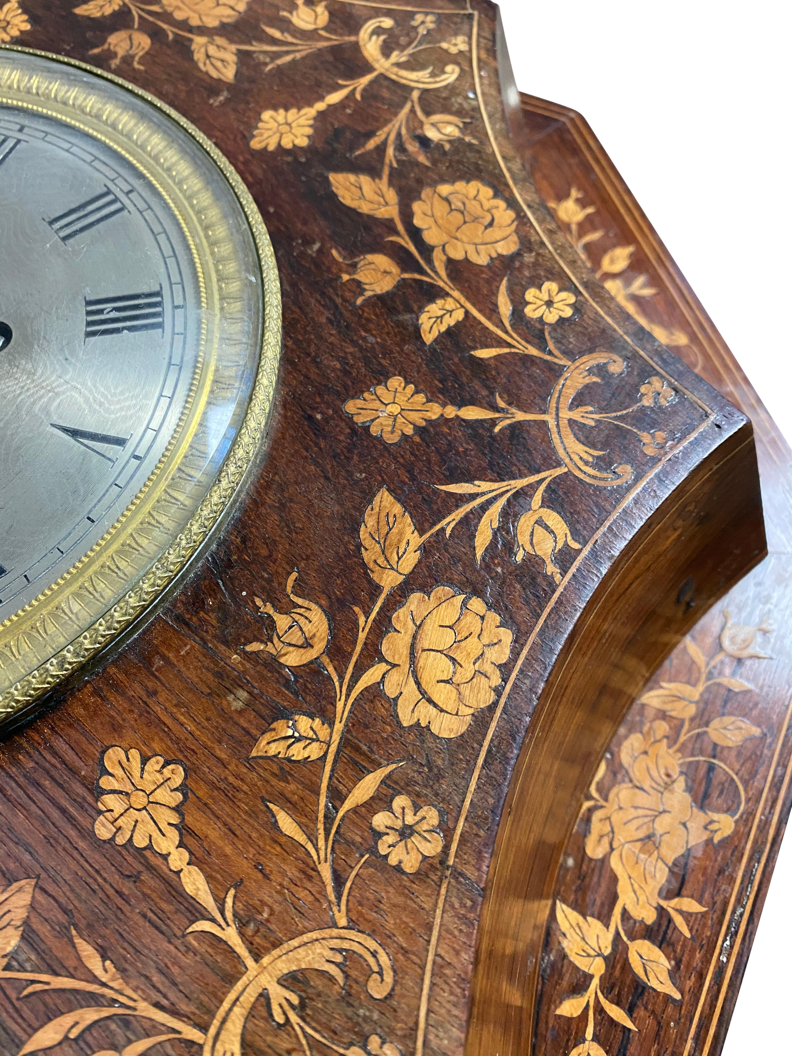 French Rosewood and Boxwood Cased Wall Clock, 19th Century In Good Condition For Sale In London, GB