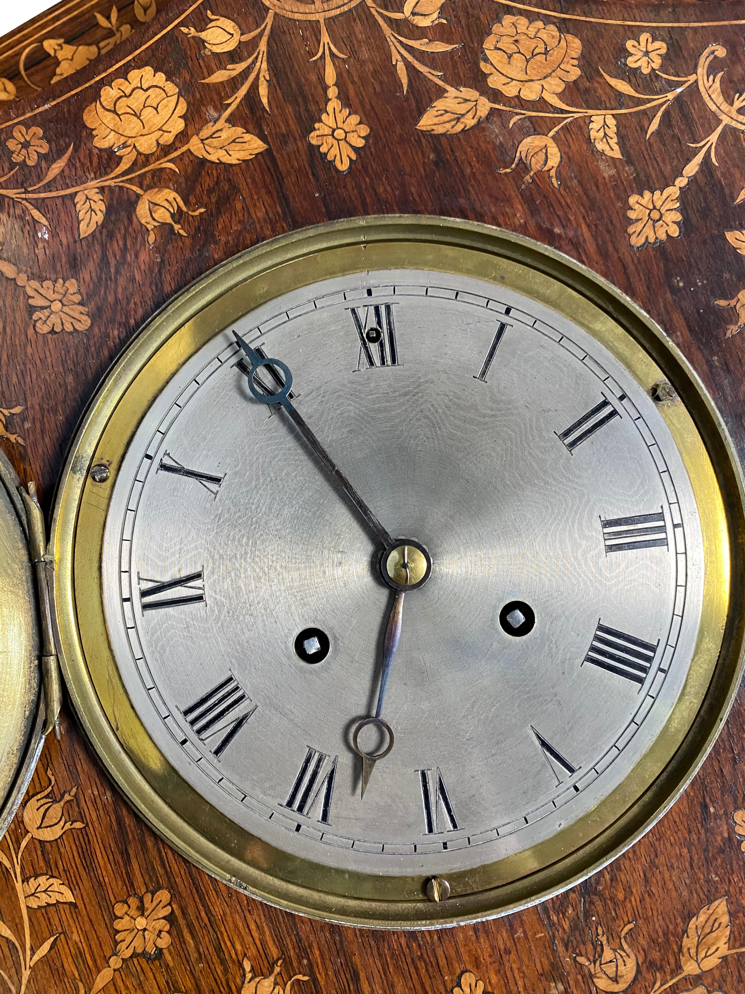 French Rosewood and Boxwood Cased Wall Clock, 19th Century For Sale 4