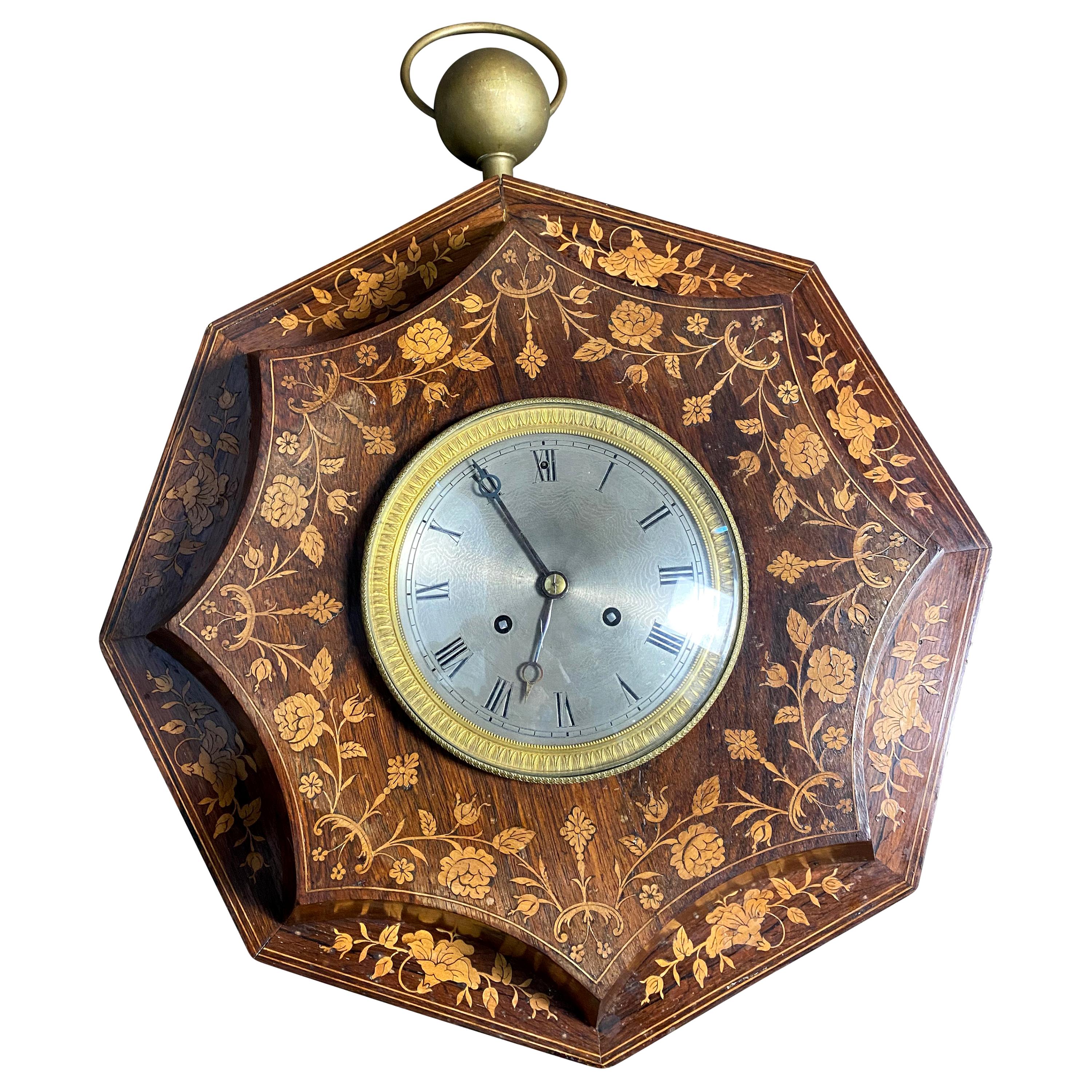 French Rosewood and Boxwood Cased Wall Clock, 19th Century For Sale