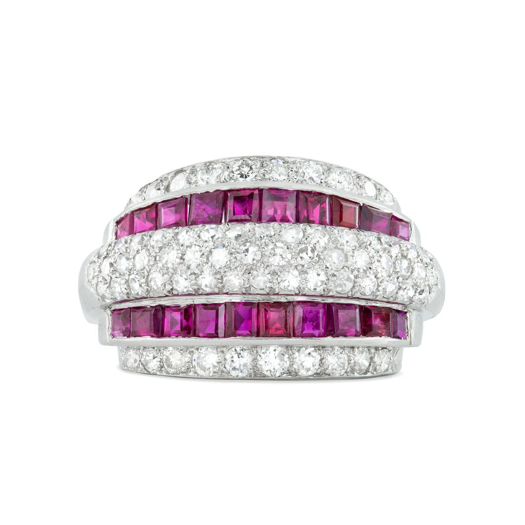 Modern A French Ruby And Diamond Bombe Ring For Sale