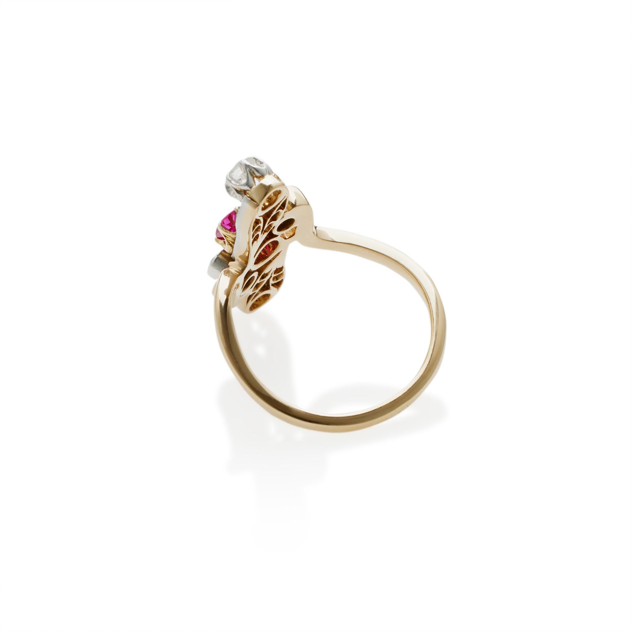Art Nouveau French Ruby and Diamond Ring For Sale