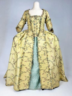 A french sack-back gown's coat and its stomacher in brocaded silk Circa 1760