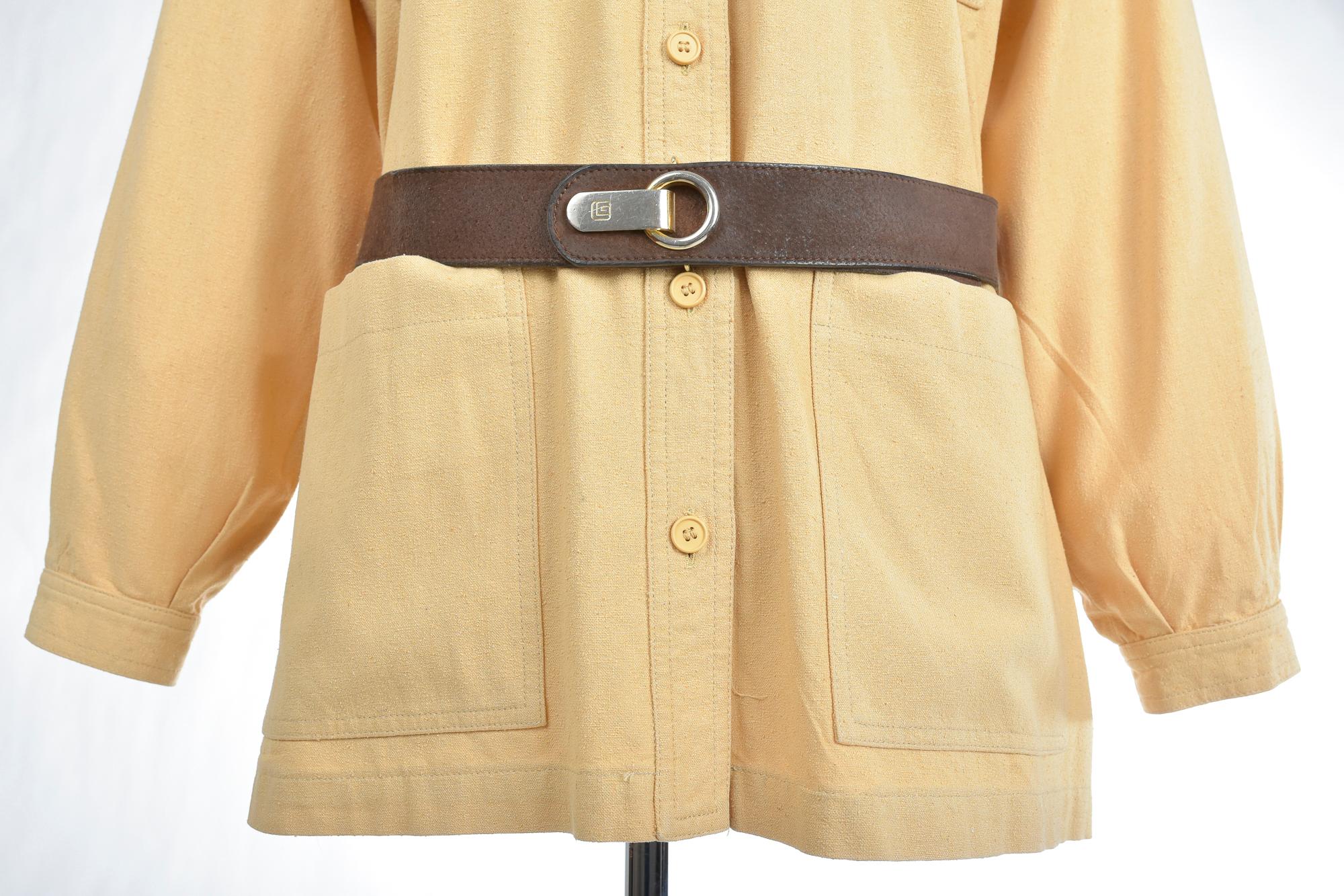 Women's A French Safari Yellow Saharienne Blouse by Guy Laroche Paris Circa 1975-1980 For Sale