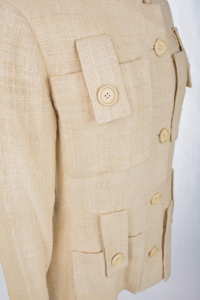  A French Safari Jacket In Beige Linen And Silk Toile Circa 1968-1972 For Sale 9