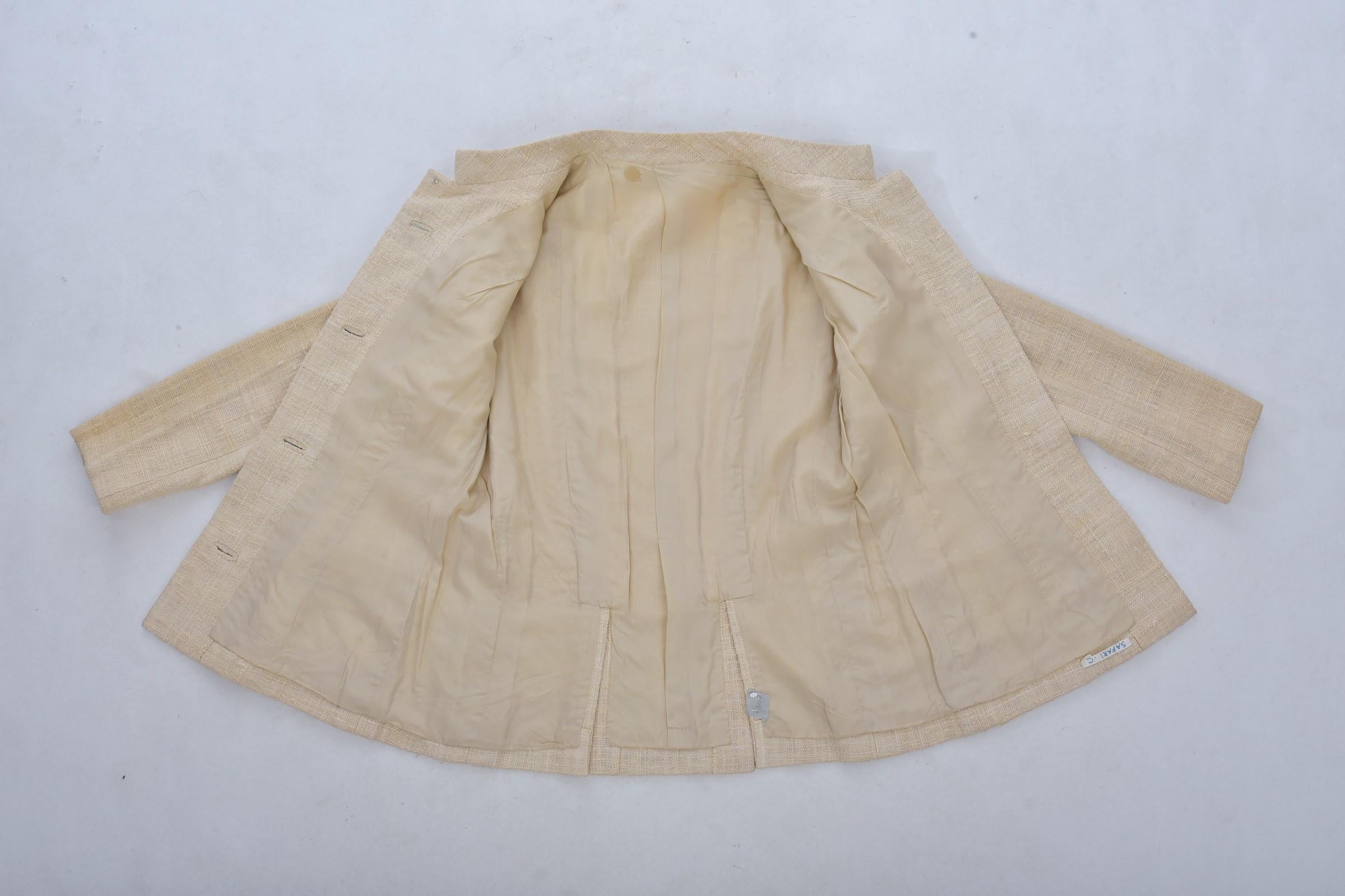  Französische Safari-Jacke aus beigem Leinen und Seide Toile in Beige, ca. 1968-1972 im Angebot 12