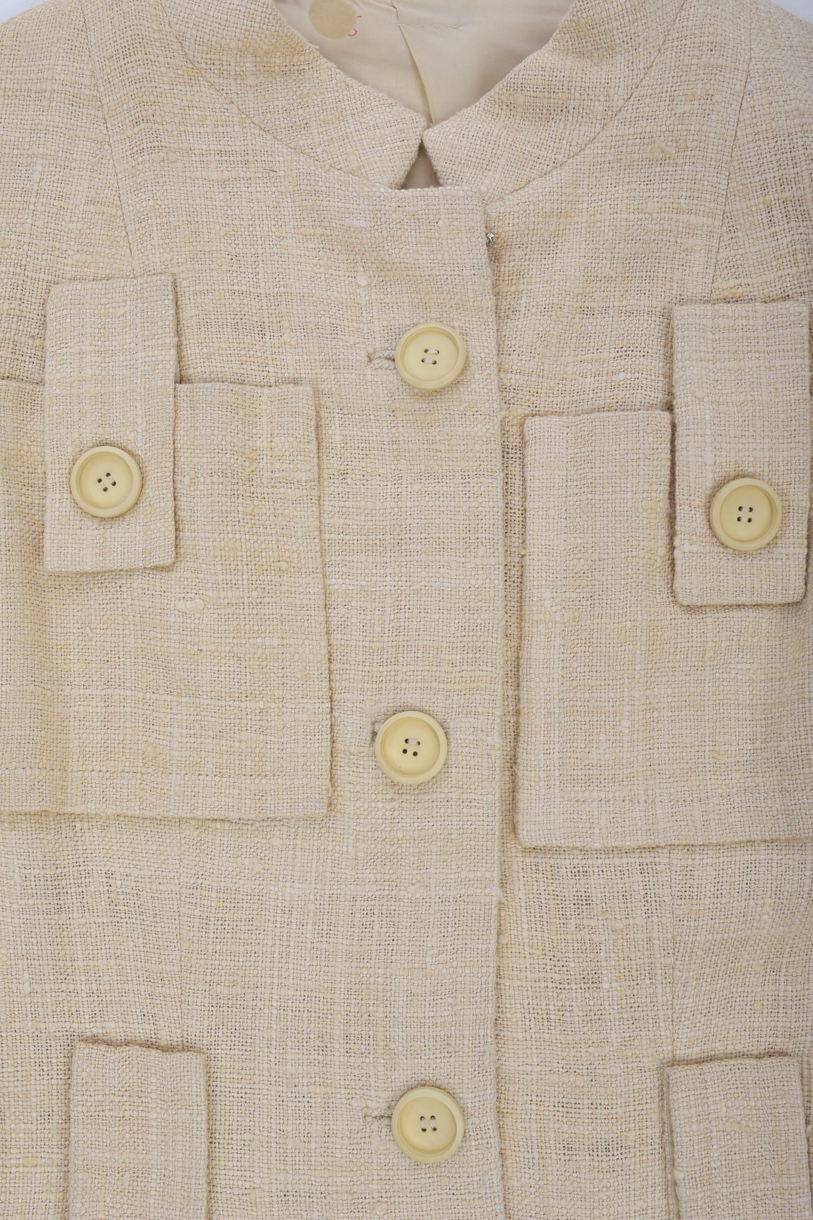 Französische Safari-Jacke aus beigem Leinen und Seide Toile in Beige, ca. 1968-1972 Damen im Angebot