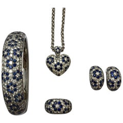 French Sapphire and Diamond Suite of Jewelry with 15 Carat of Diamonds