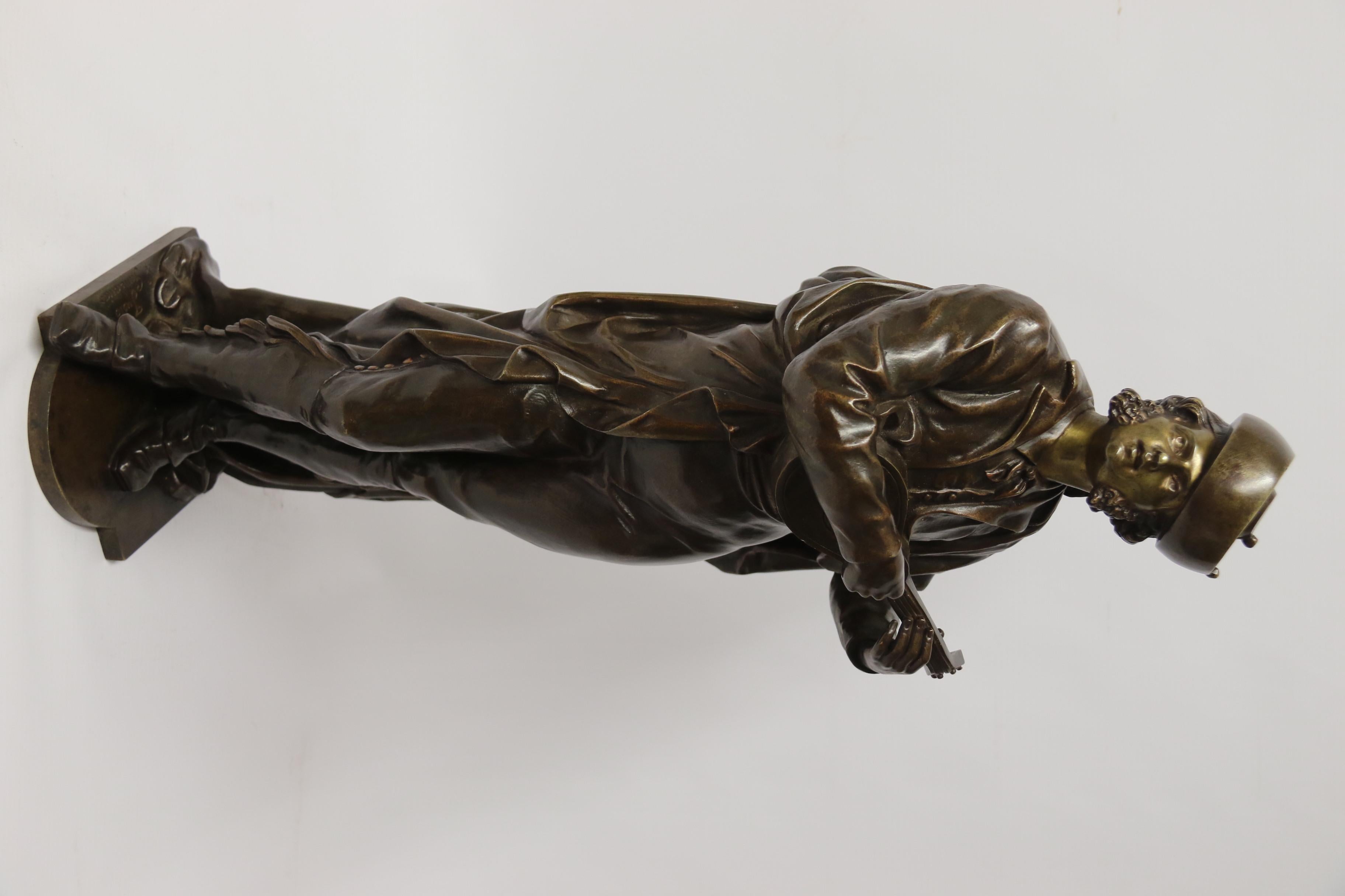 A  French sculpture of a 19th C Spanish musician by Justo de Gandarias , C 1870 For Sale 3