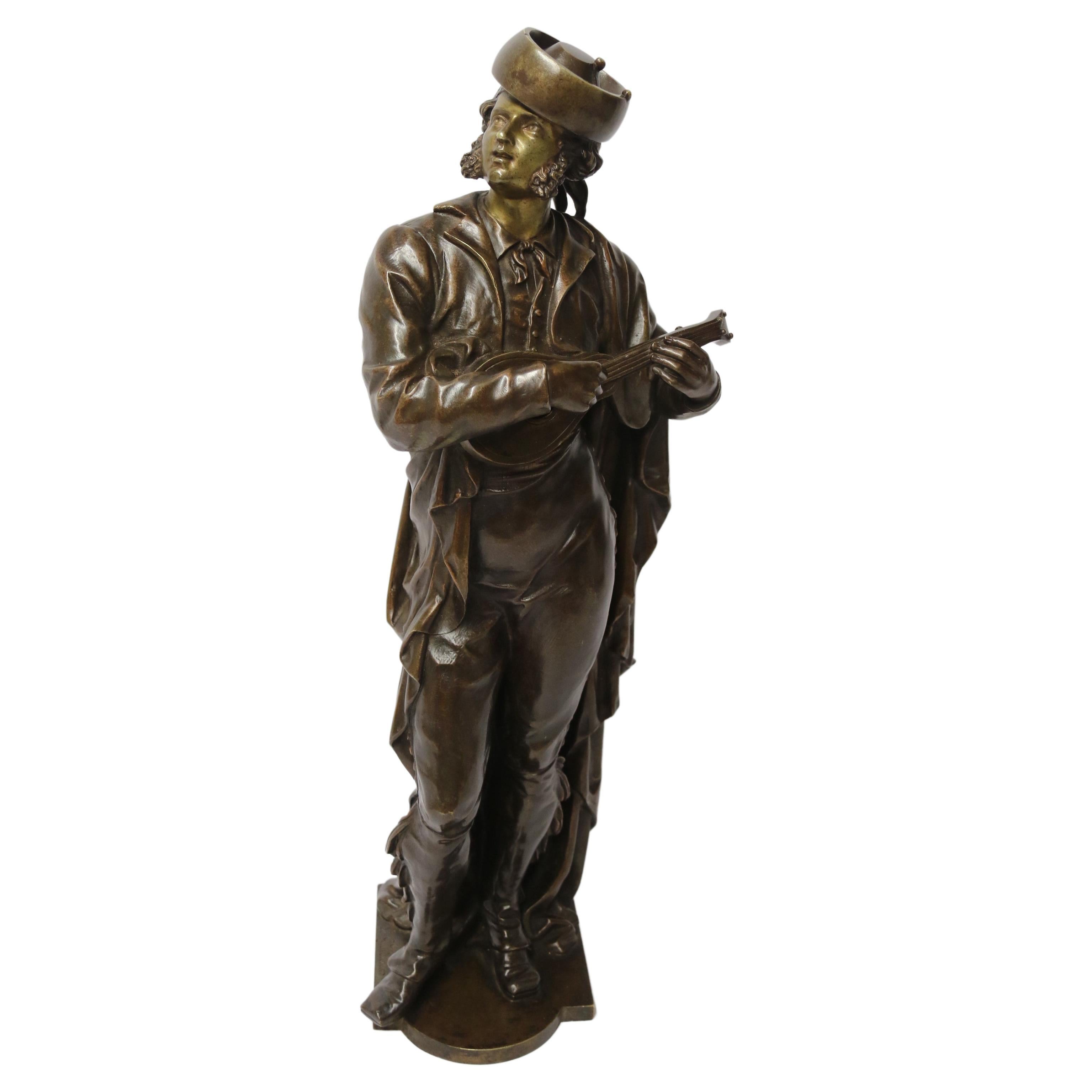 A  French sculpture of a 19th C Spanish musician by Justo de Gandarias , C 1870 For Sale