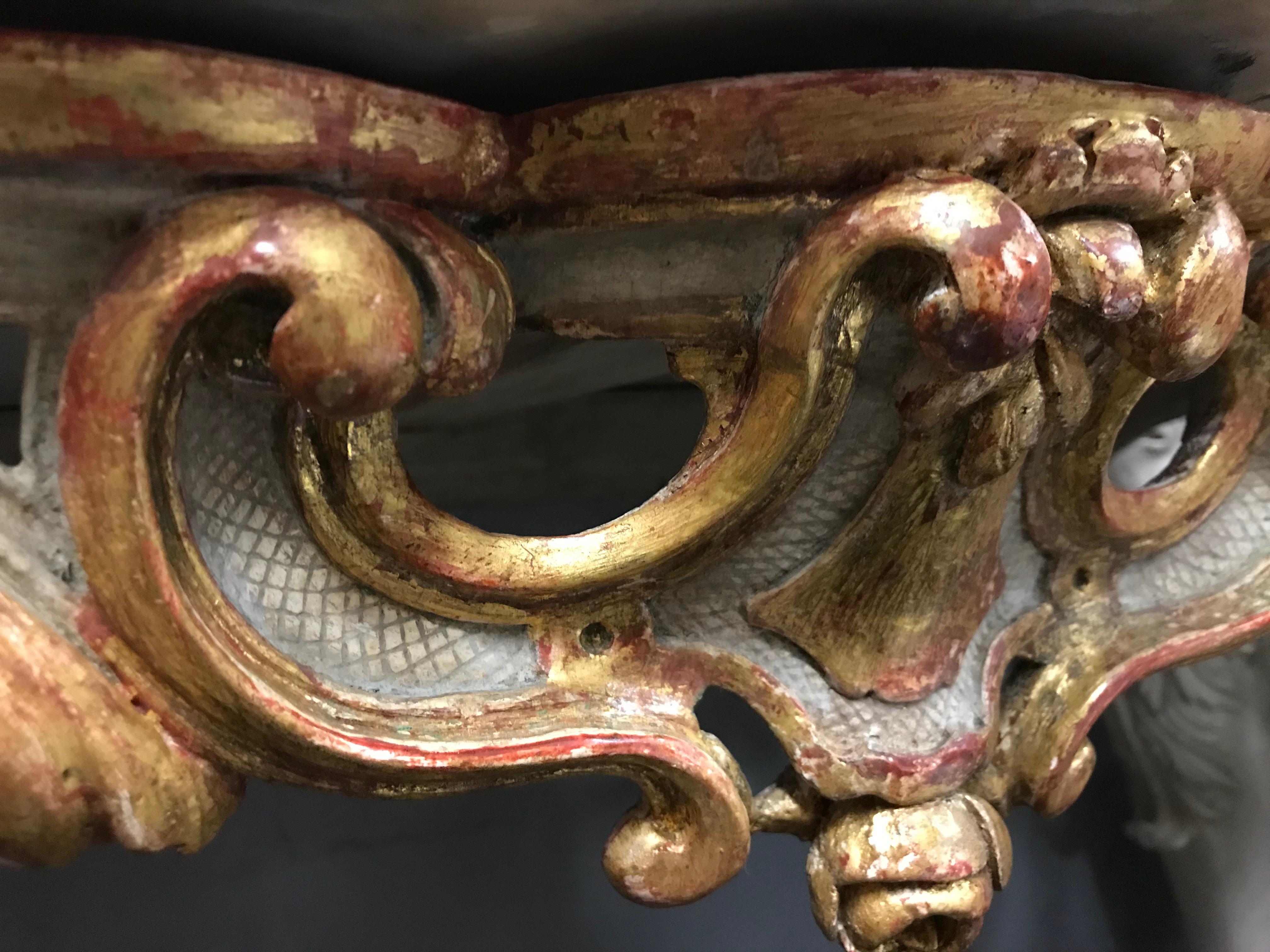 French Serpentine Painted and Water Gilded Console 1