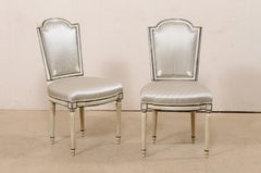 Set of 4 Carved & Painted Wood & Upholstered Side Chairs, French--Mid 20th C