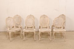 French Set of 8 Louis XV Style Dining Chairs w/Cane Backs & Seats