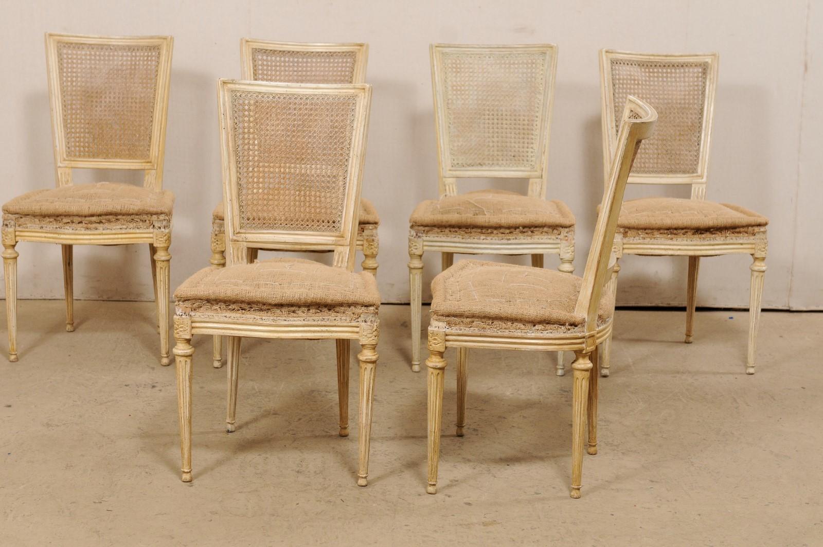 French Set of Six Louis XVI Style Cane Back Side Chairs, Early 20th C. 1