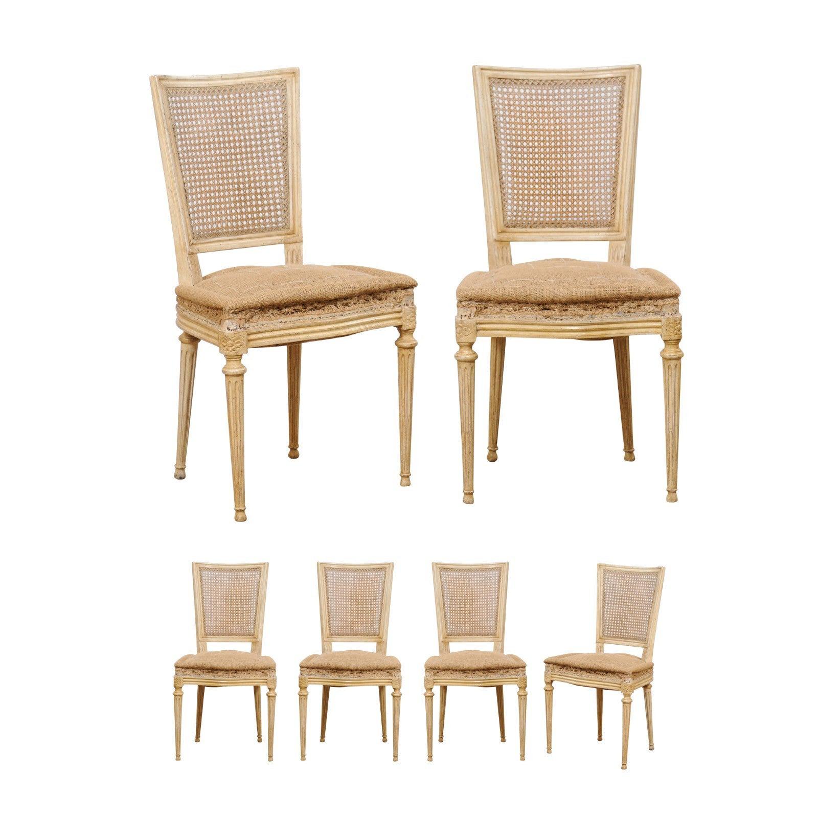 French Set of Six Louis XVI Style Cane Back Side Chairs, Early 20th C.