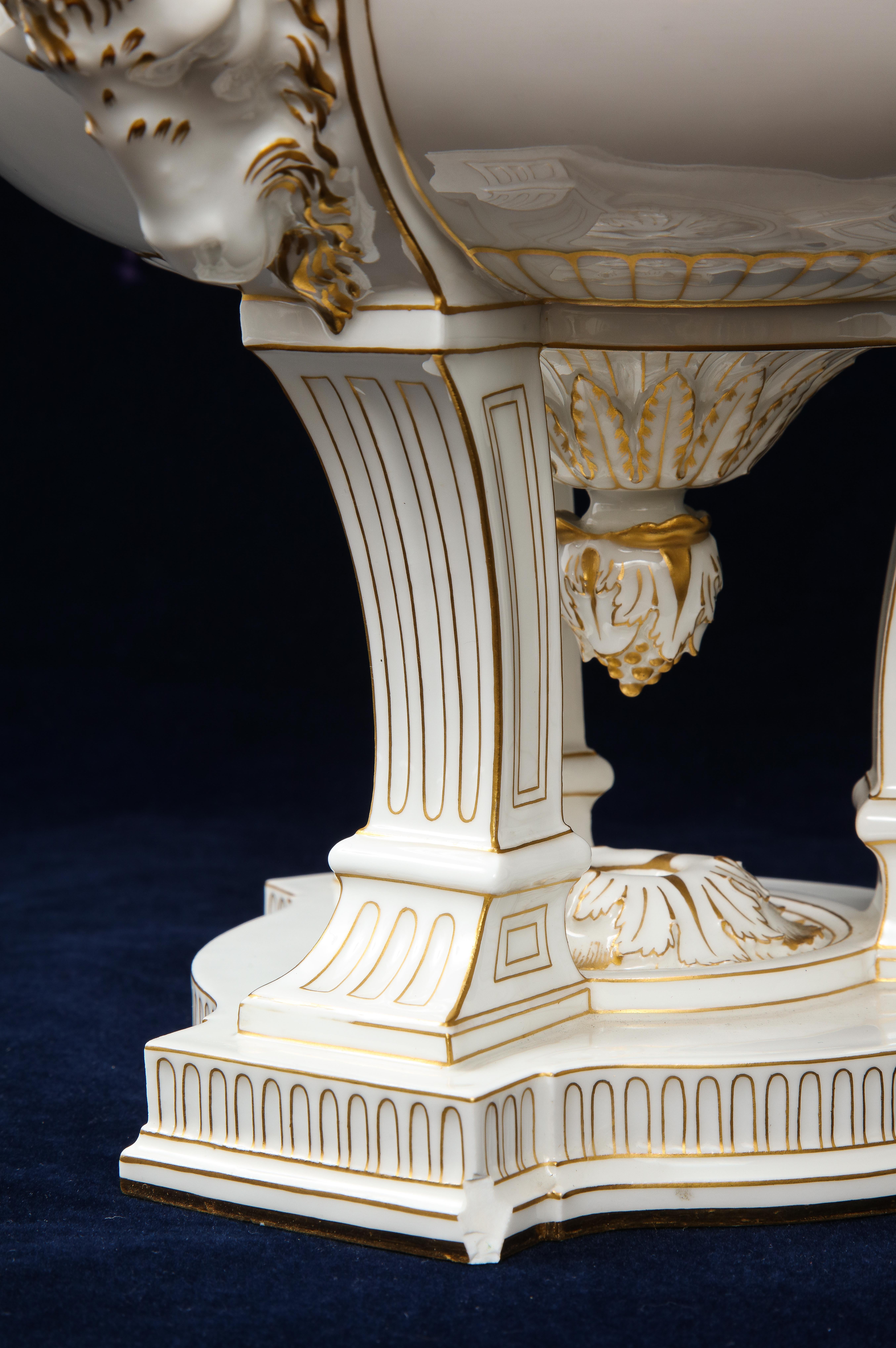 A French Sevres Porcelain Triple Rams Head Potpourri Covered Centerpiece For Sale 5