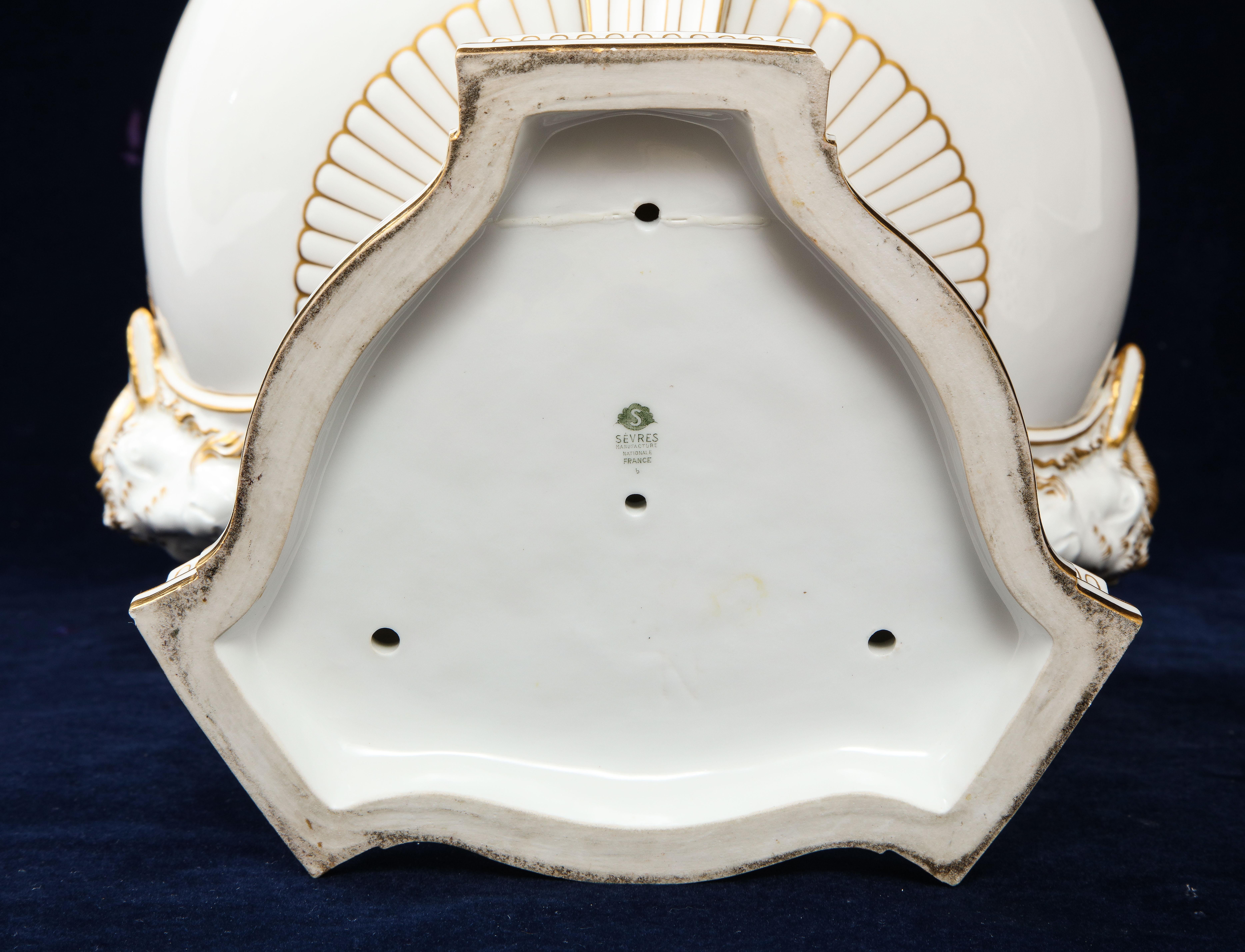 A French Sevres Porcelain Triple Rams Head Potpourri Covered Centerpiece For Sale 12