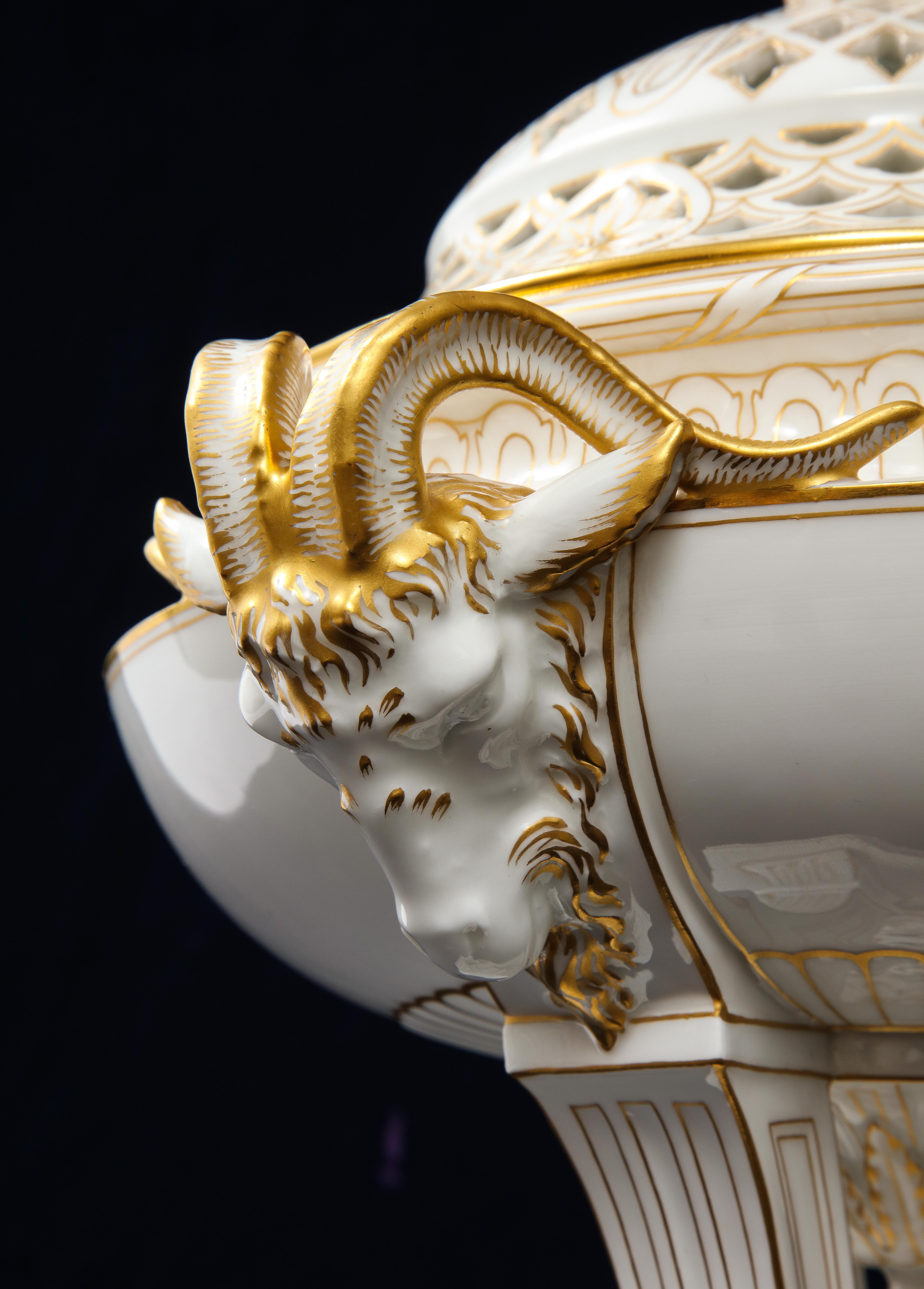 A French Sevres Porcelain Triple Rams Head Potpourri Covered Centerpiece For Sale 2
