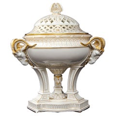 A French Sevres Porcelain Triple Rams Head Potpourri Covered Centerpiece