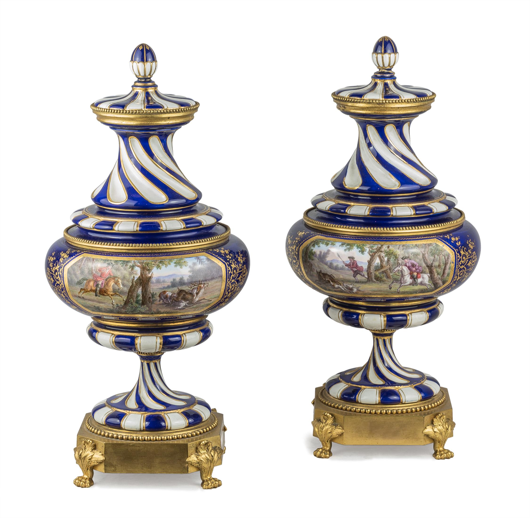 19th Century French Sèvres-style Gilt Bronze and Jeweled Porcelain Clock Set For Sale