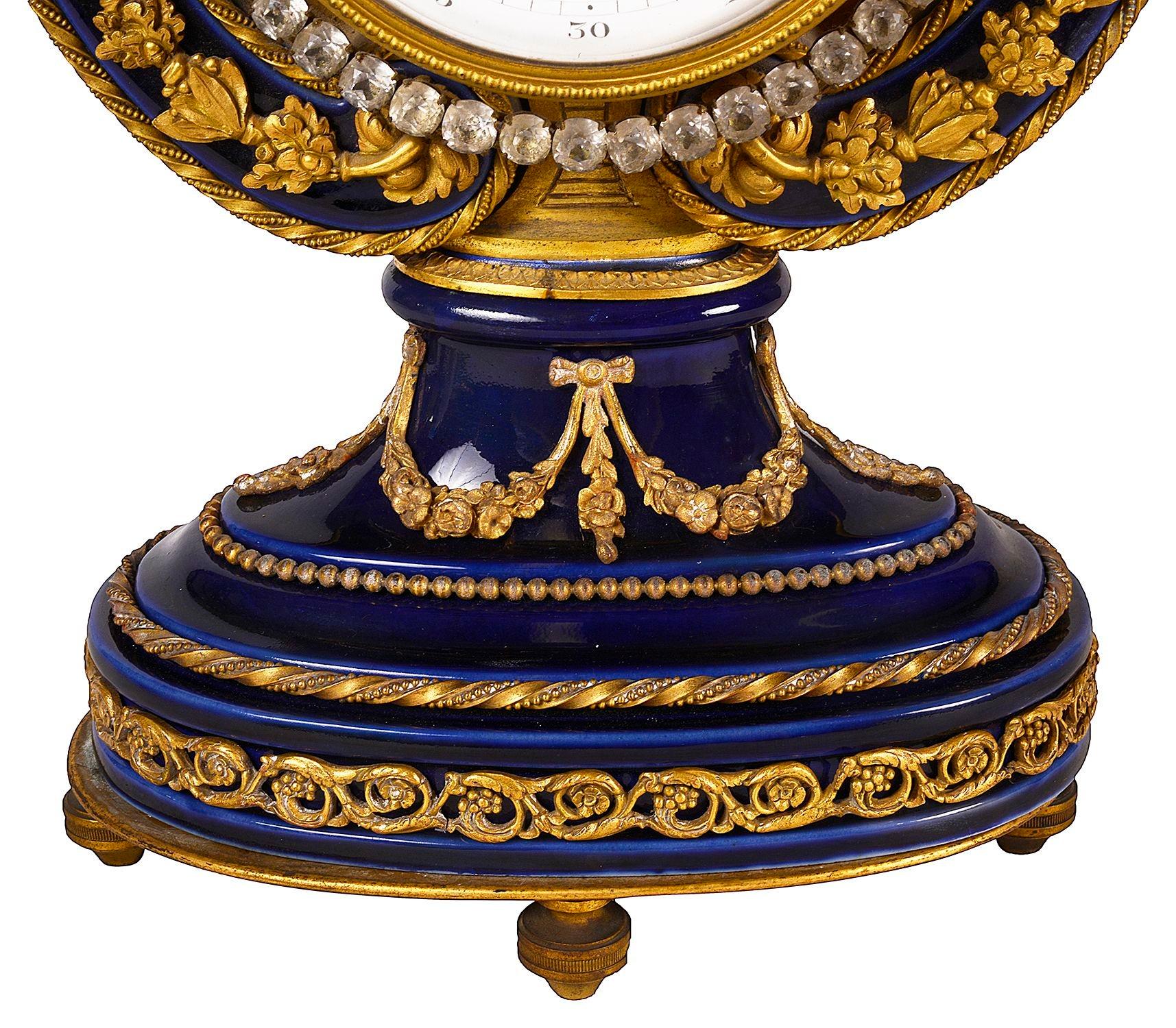 French Sevres Style Porcelain and Ormolu-Mounted Lyre Clock In Good Condition For Sale In Brighton, Sussex