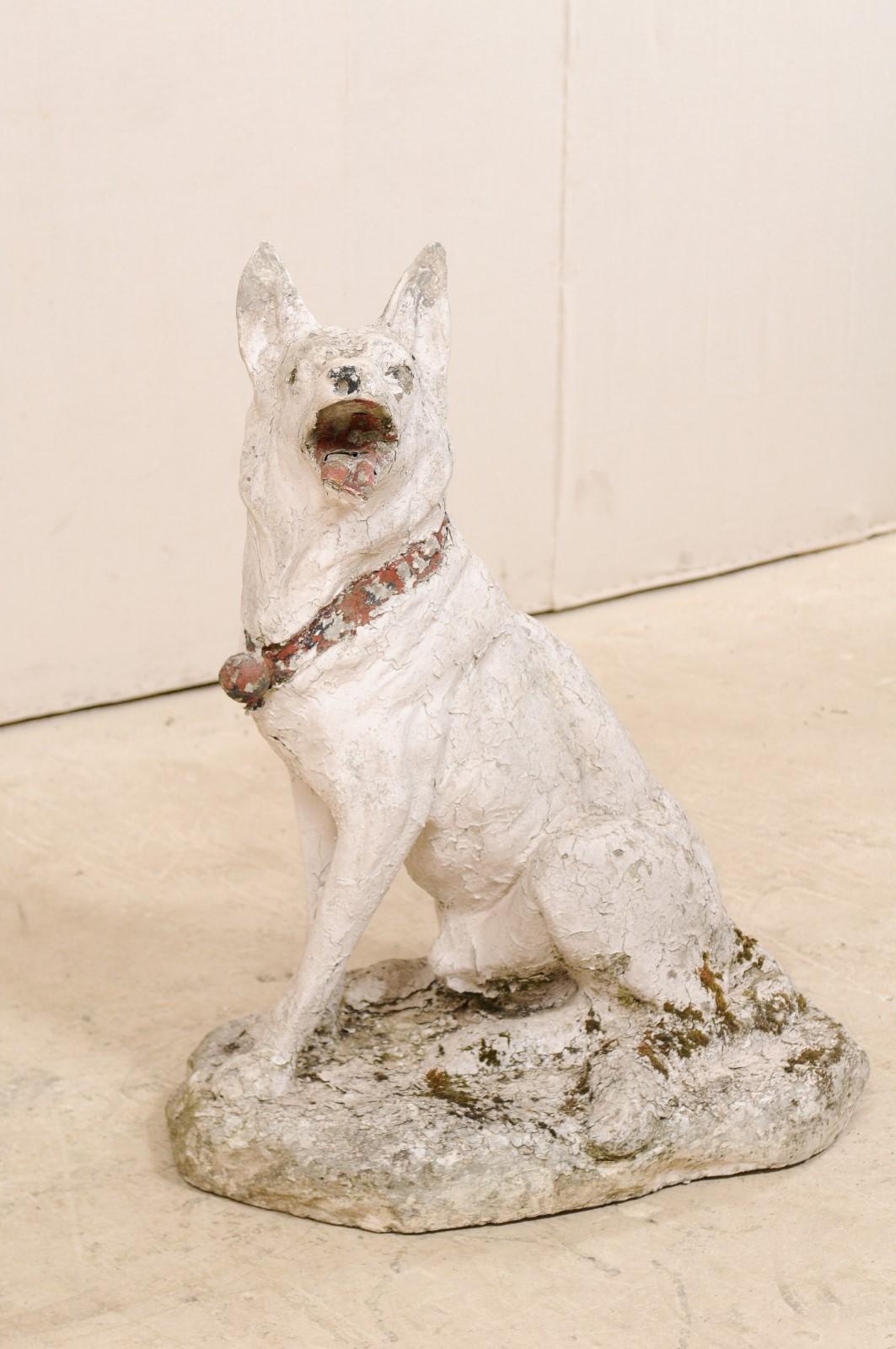 French Shepherd Dog Garden Statue from Early 20th Century, Nicely Sized In Good Condition In Atlanta, GA