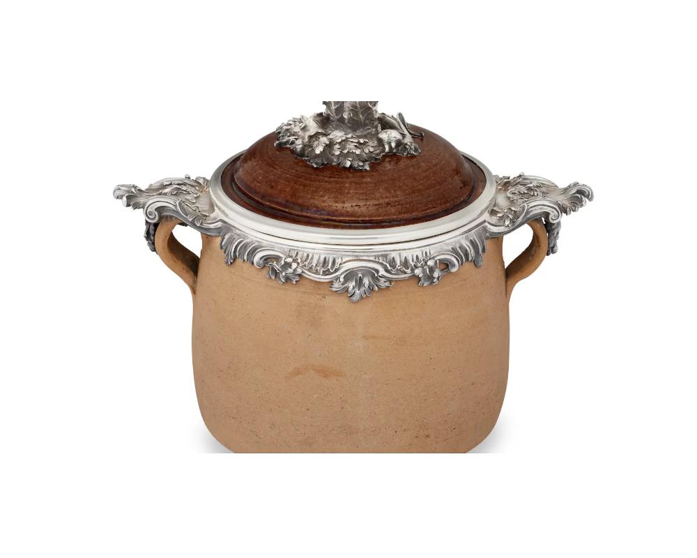 French Silver Mounted Two-Handled Earthenware Soup Crock Pot, Mark of Boin-Tab 2