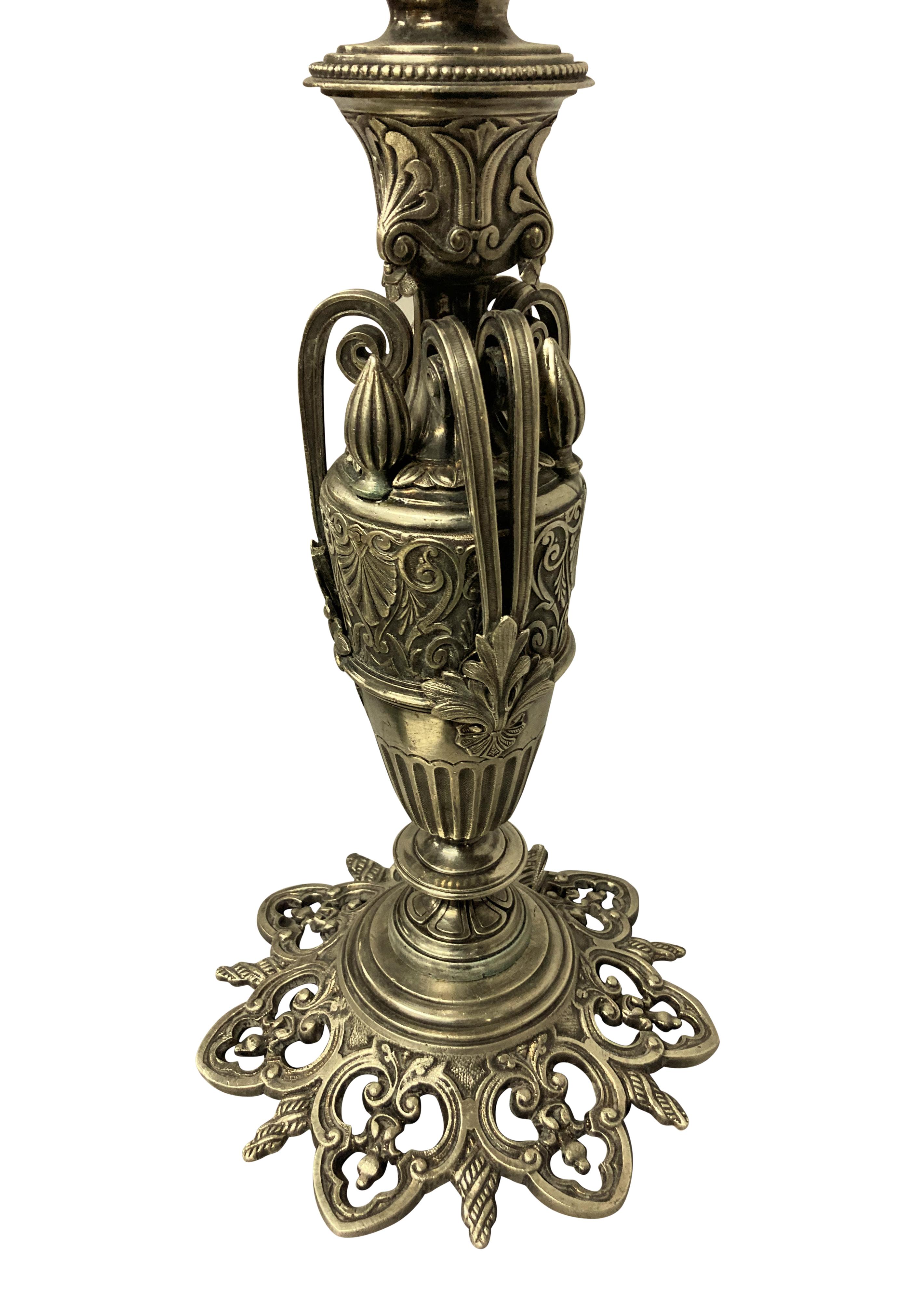 A French silver plated Art-Nouveau table lamp with Neo-Classical elements.