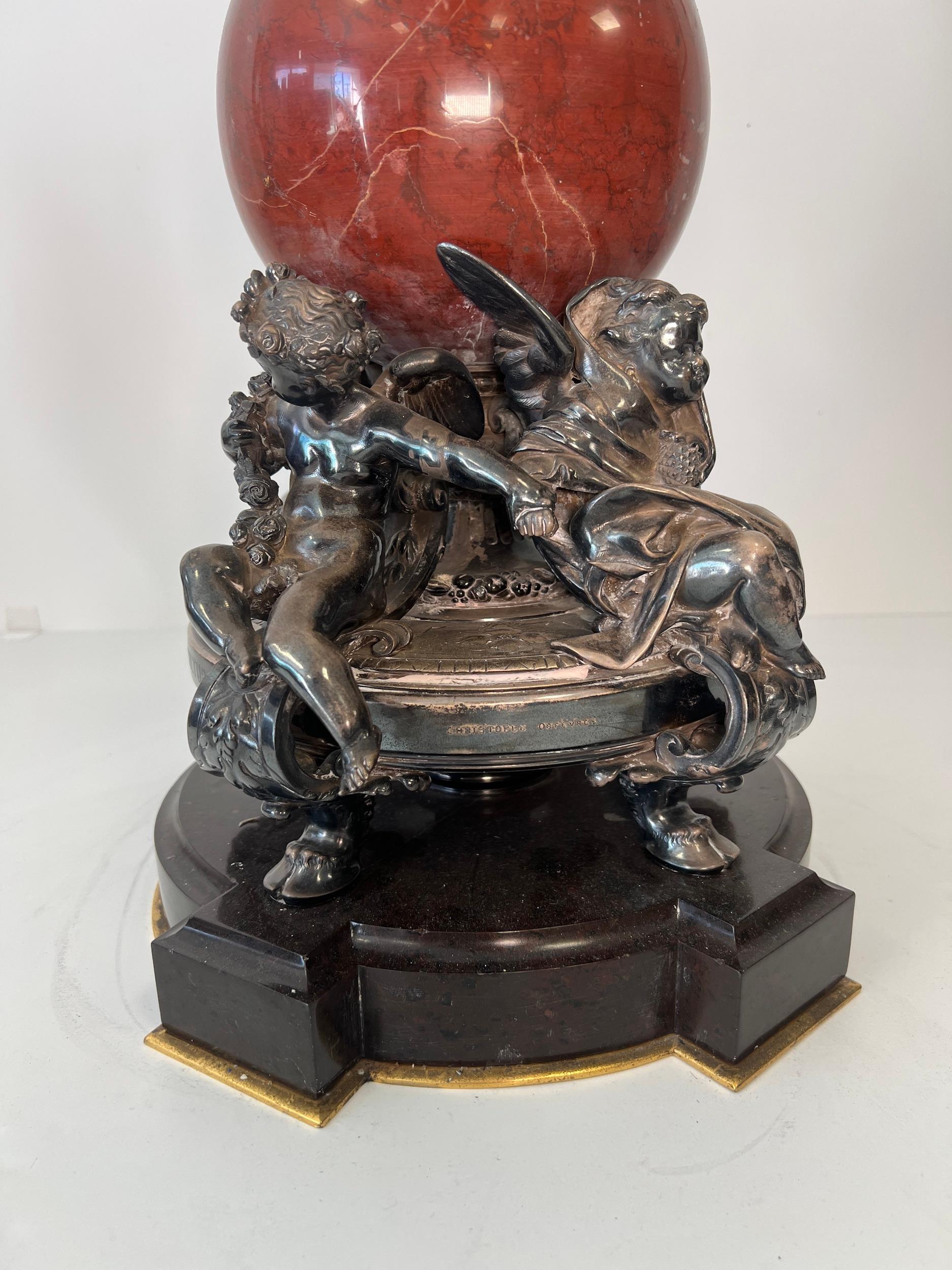 Trophée de présentation français en argent et marbre rouge par Chrisofle & Cie, vers 1885 en vente 2