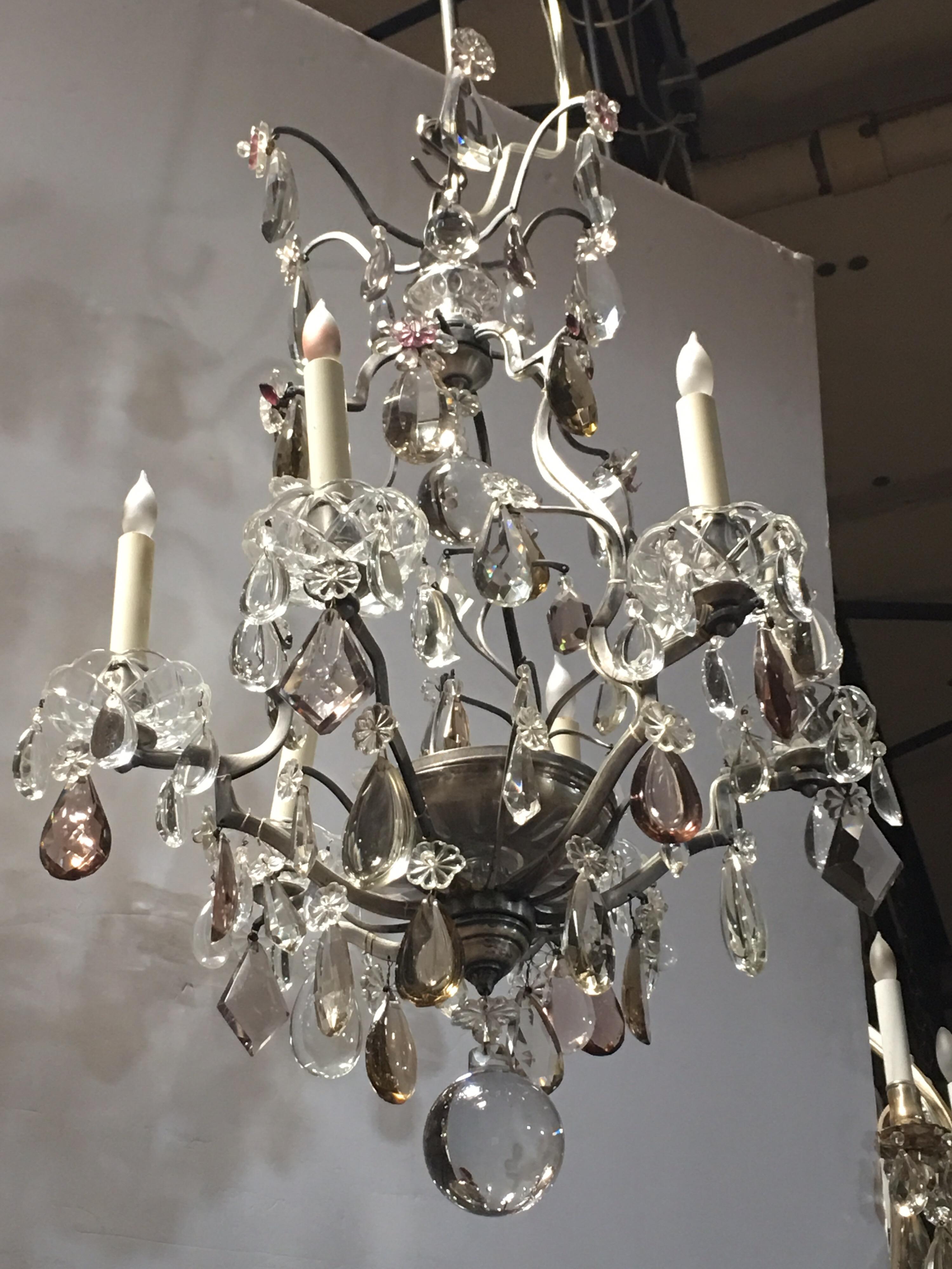 Louis XV A French Silvered Bronze and Crystal Chandelier For Sale