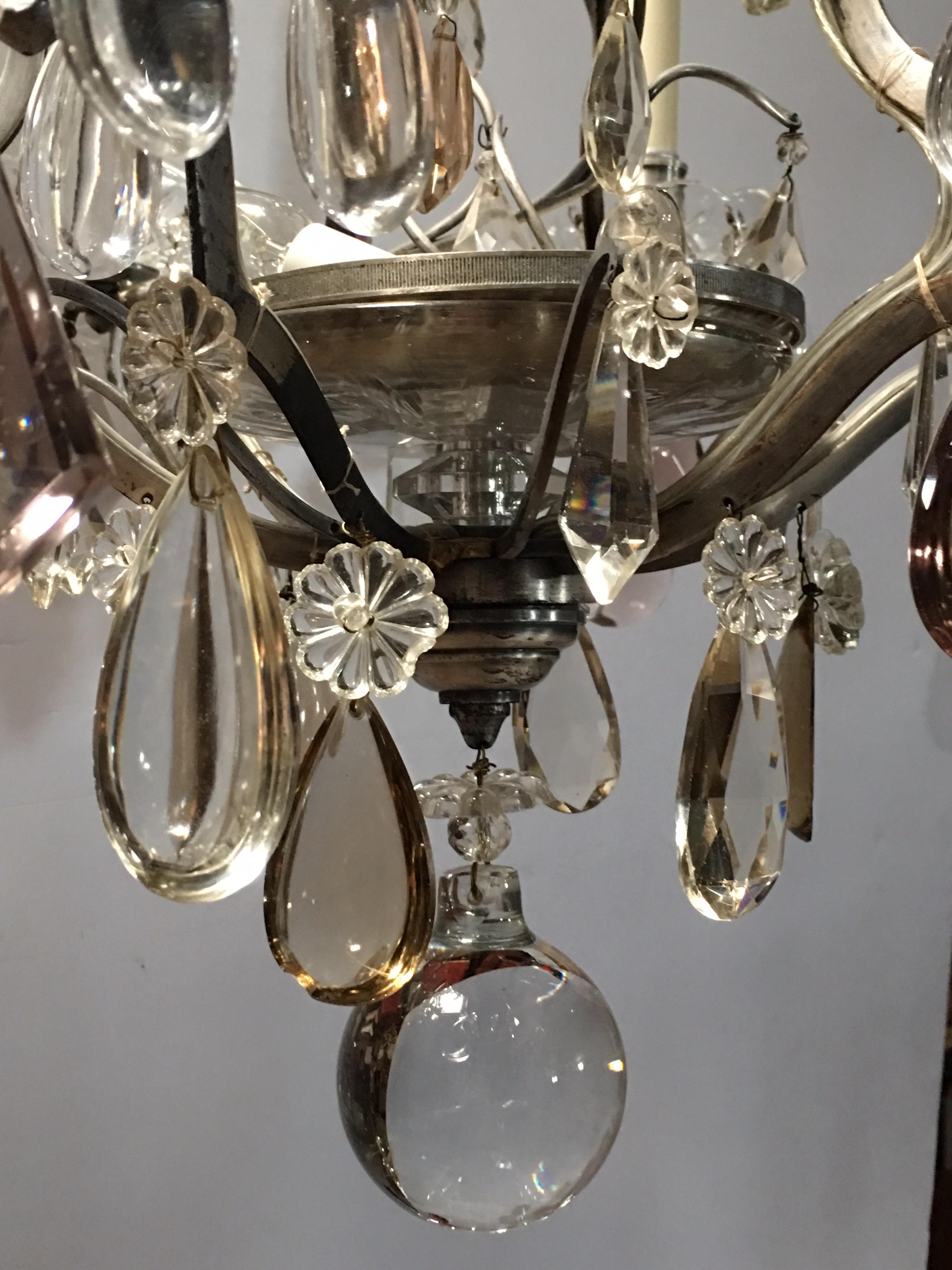 20th Century A French Silvered Bronze and Crystal Chandelier For Sale