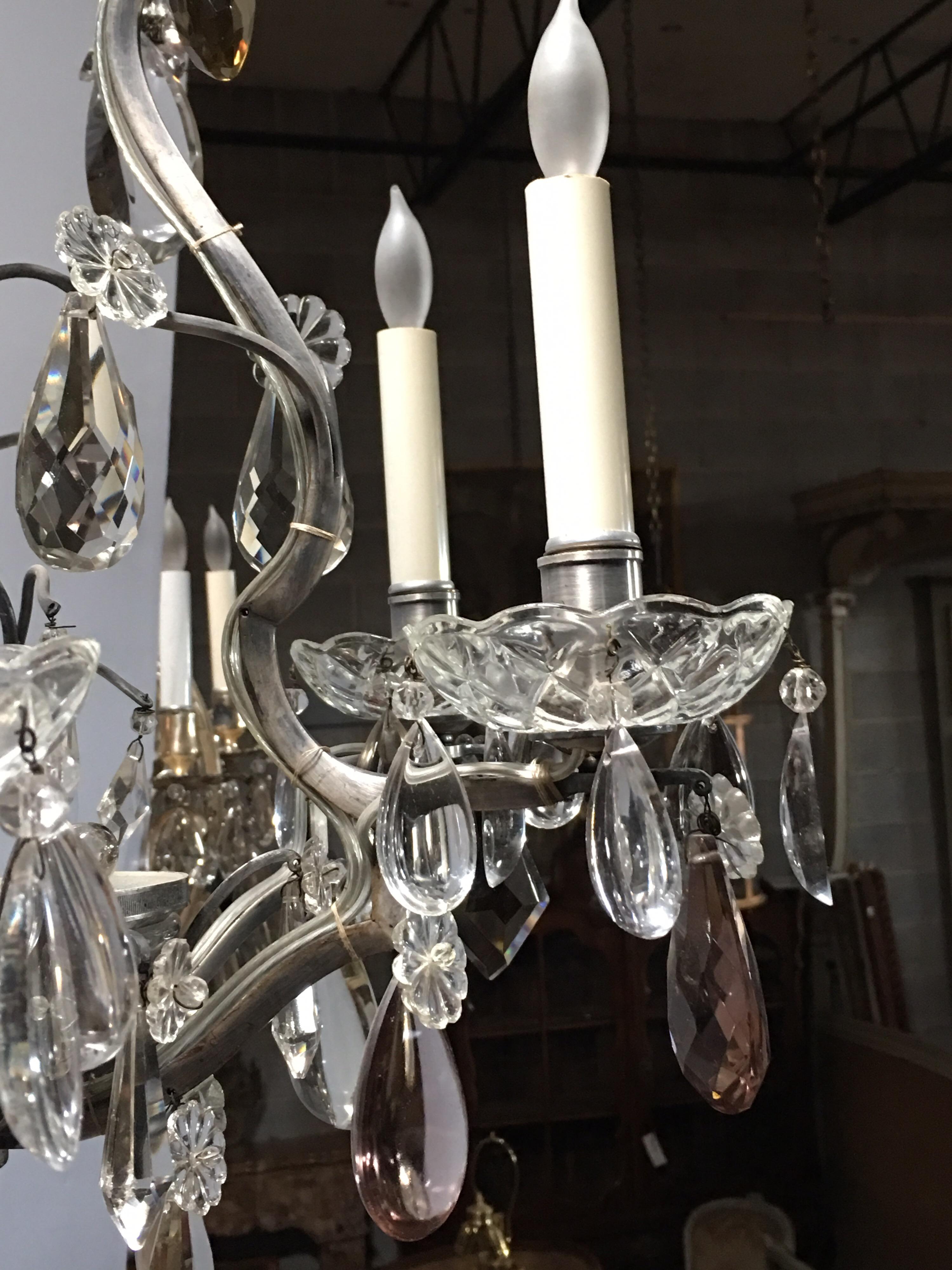 A French Silvered Bronze and Crystal Chandelier In Good Condition For Sale In Dallas, TX
