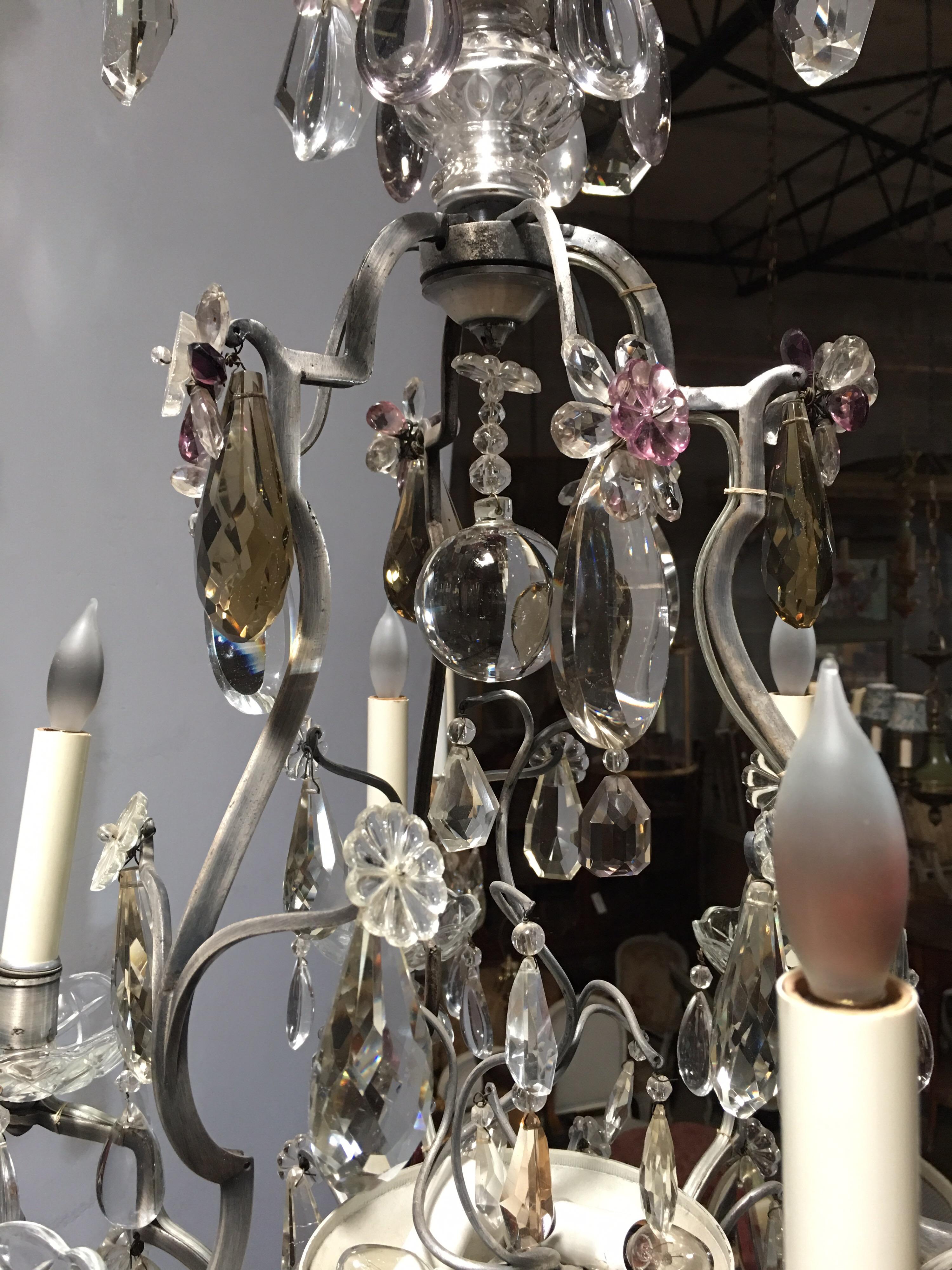 A French Silvered Bronze and Crystal Chandelier For Sale 3