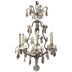 Antique A French Silvered Bronze and Crystal Chandelier