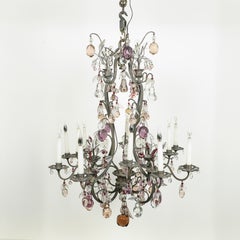 French Silvered-Bronze and Crystal Fruit Twelve-Light Chandelier
