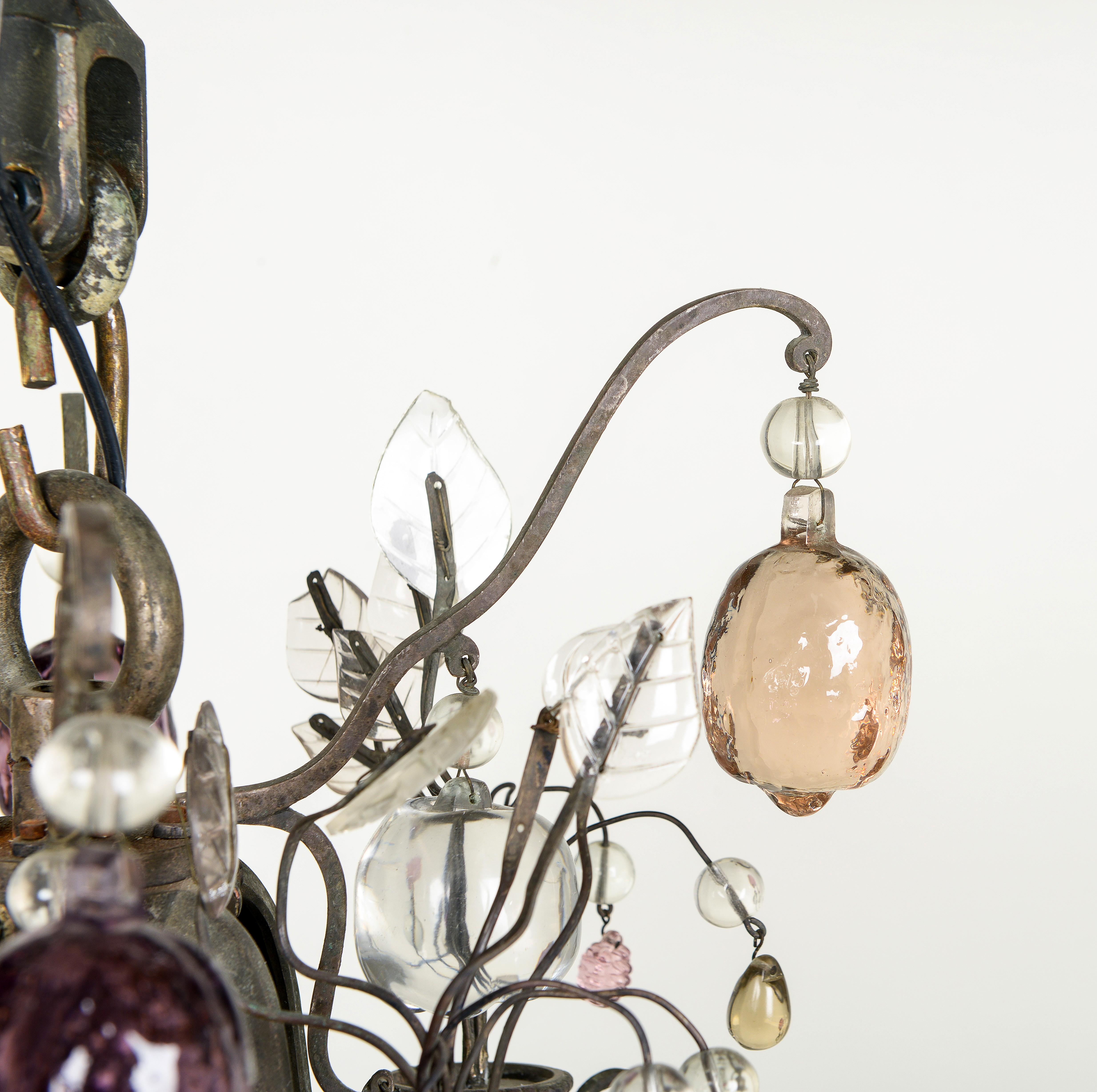 20th Century French Silvered-Bronze and Crystal Fruit Twelve-Light Chandelier For Sale